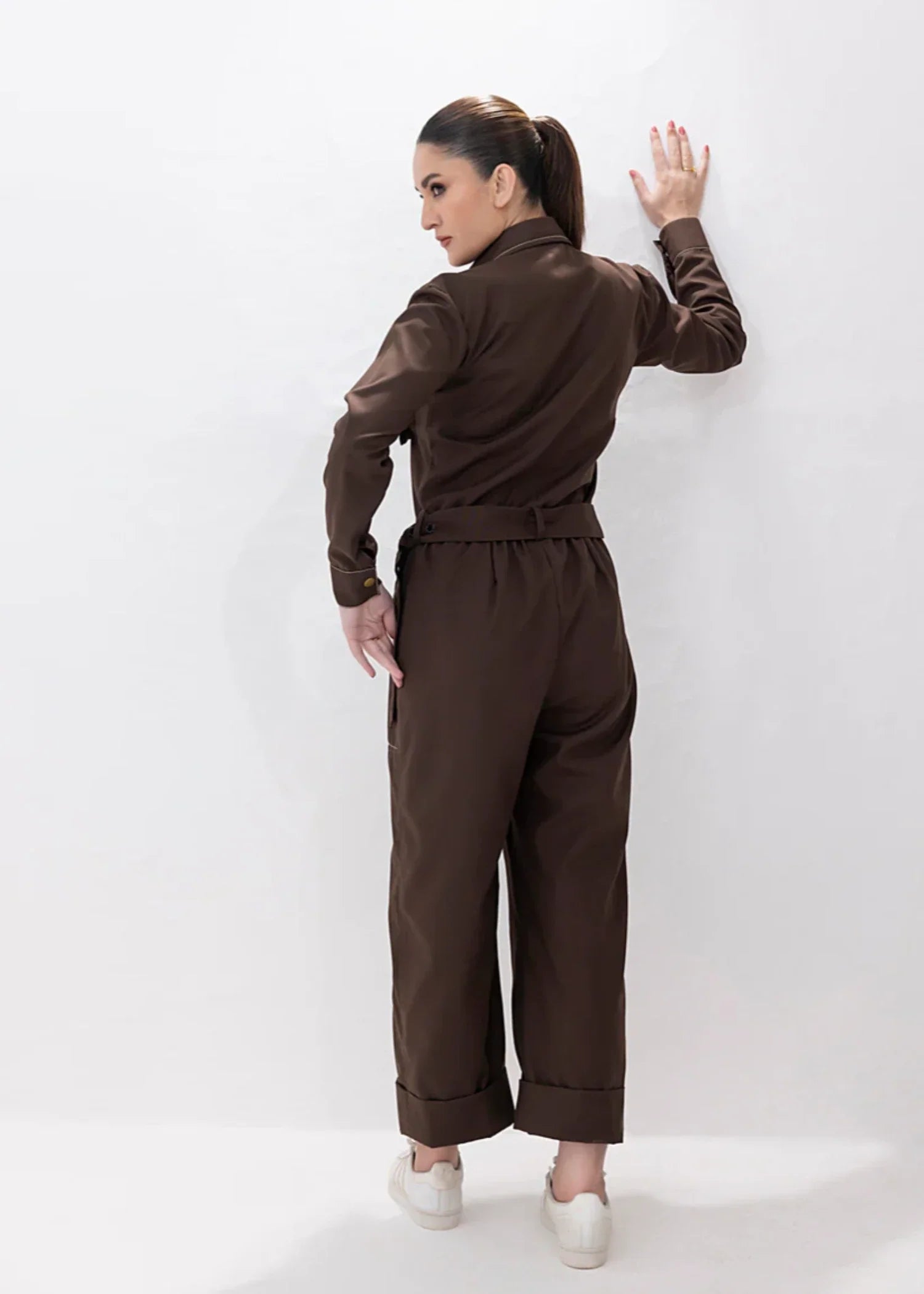 twill cambric Jumpsuit in Chocolate brown