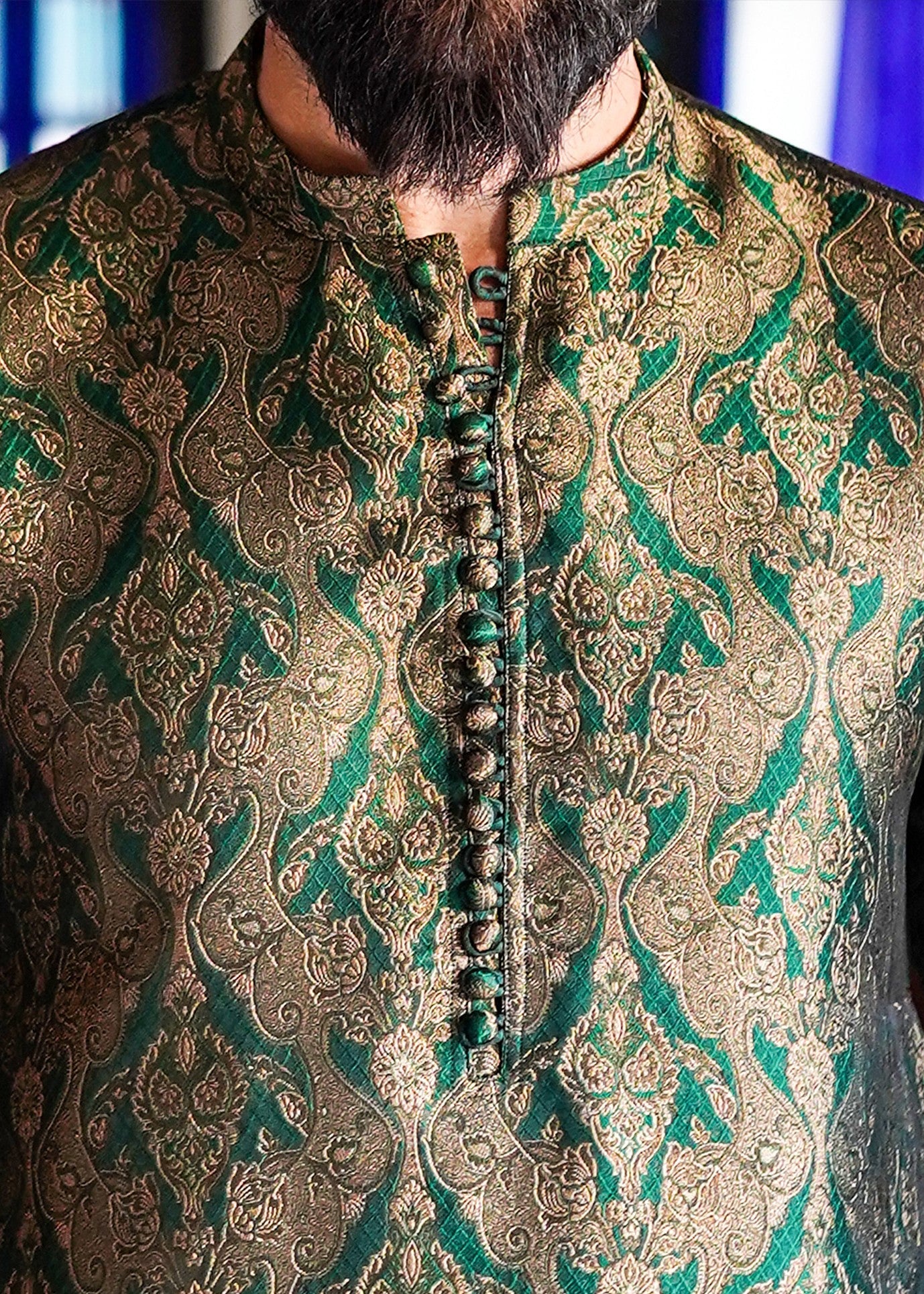 jamawar Kurta in Green