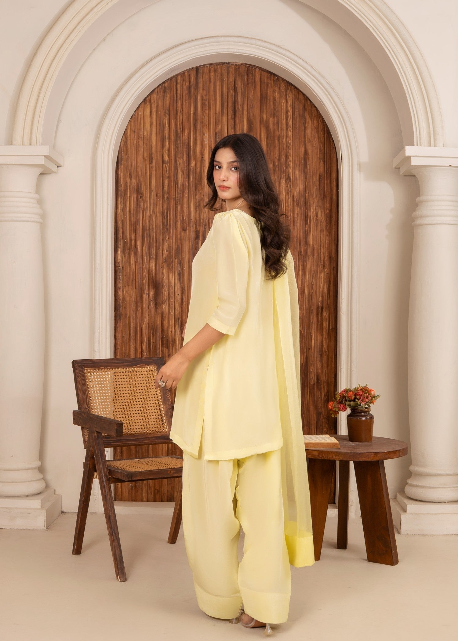 silk Kurta Set in Light yellow