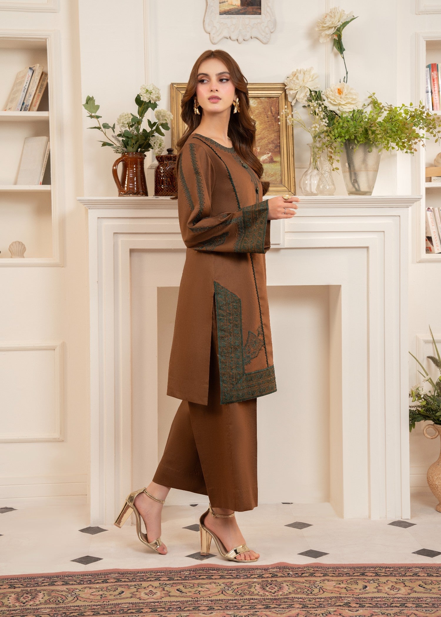 lawn cotton Kurta Set in Sienna