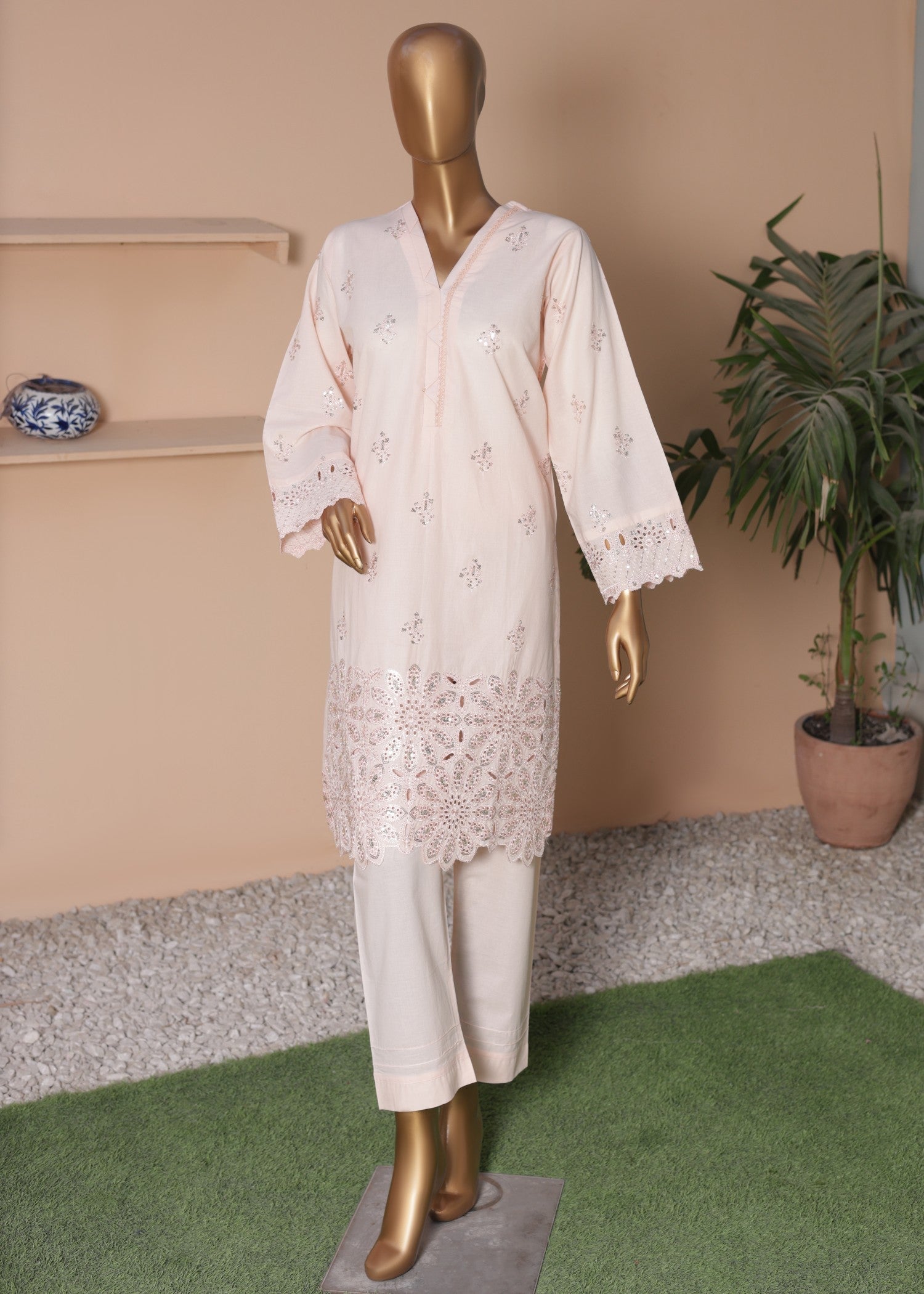 cambric Kurta Set in Blush pink