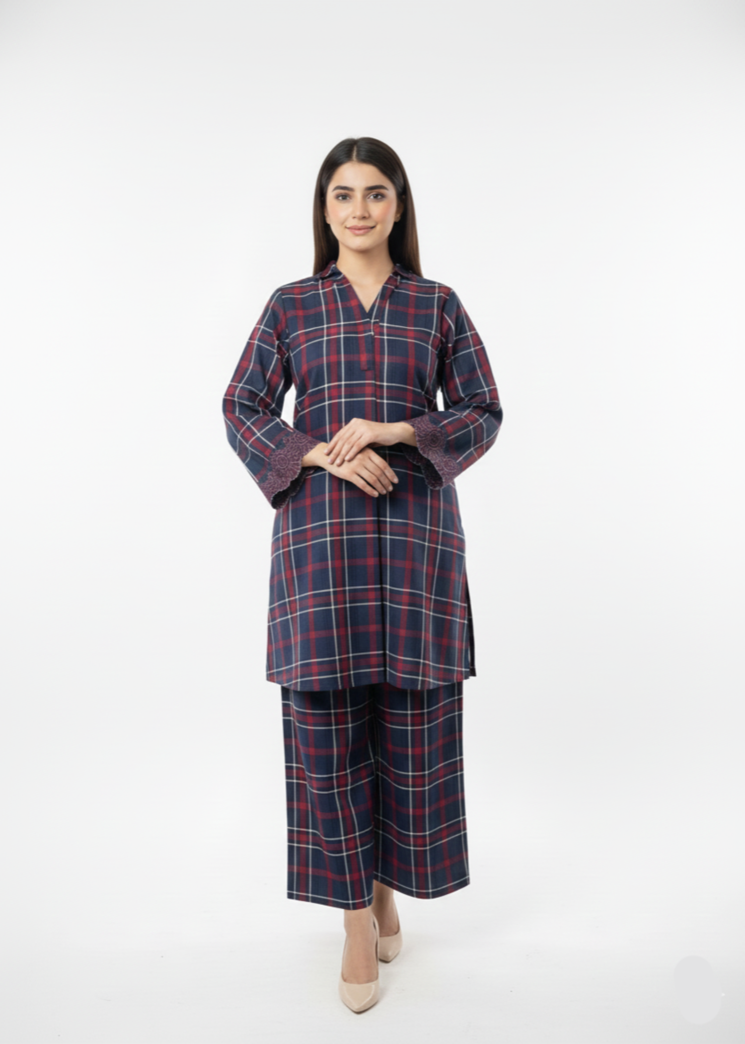 acrylic wool Co Ord Sets in Dark blue, claret
