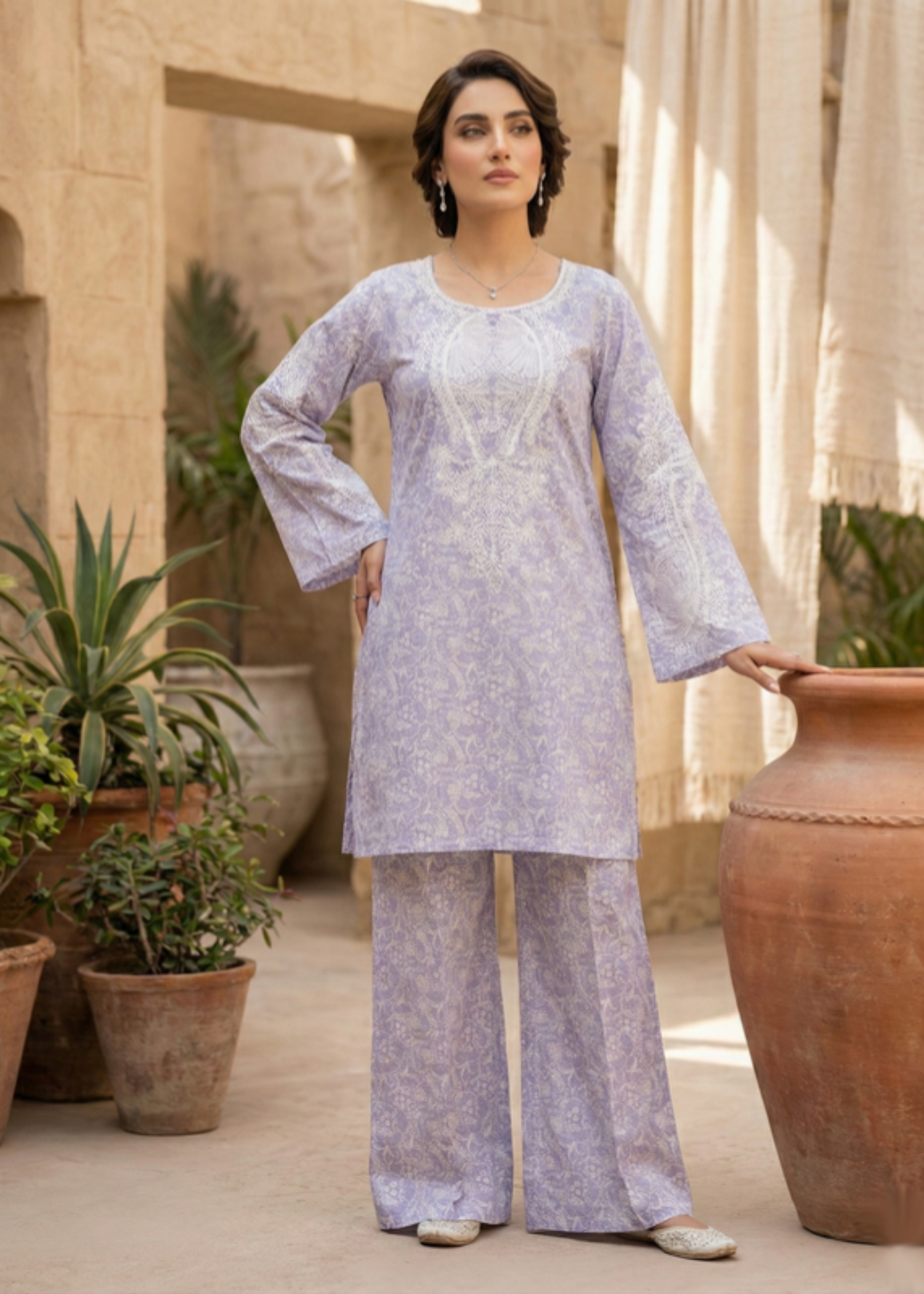 silk Kurta Set in Lilac