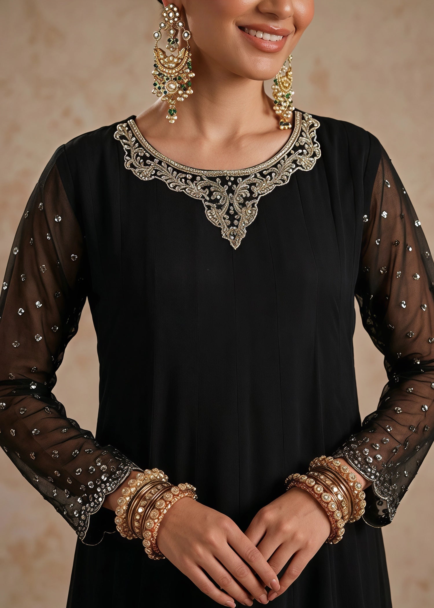 chiffon Pishwas in Black