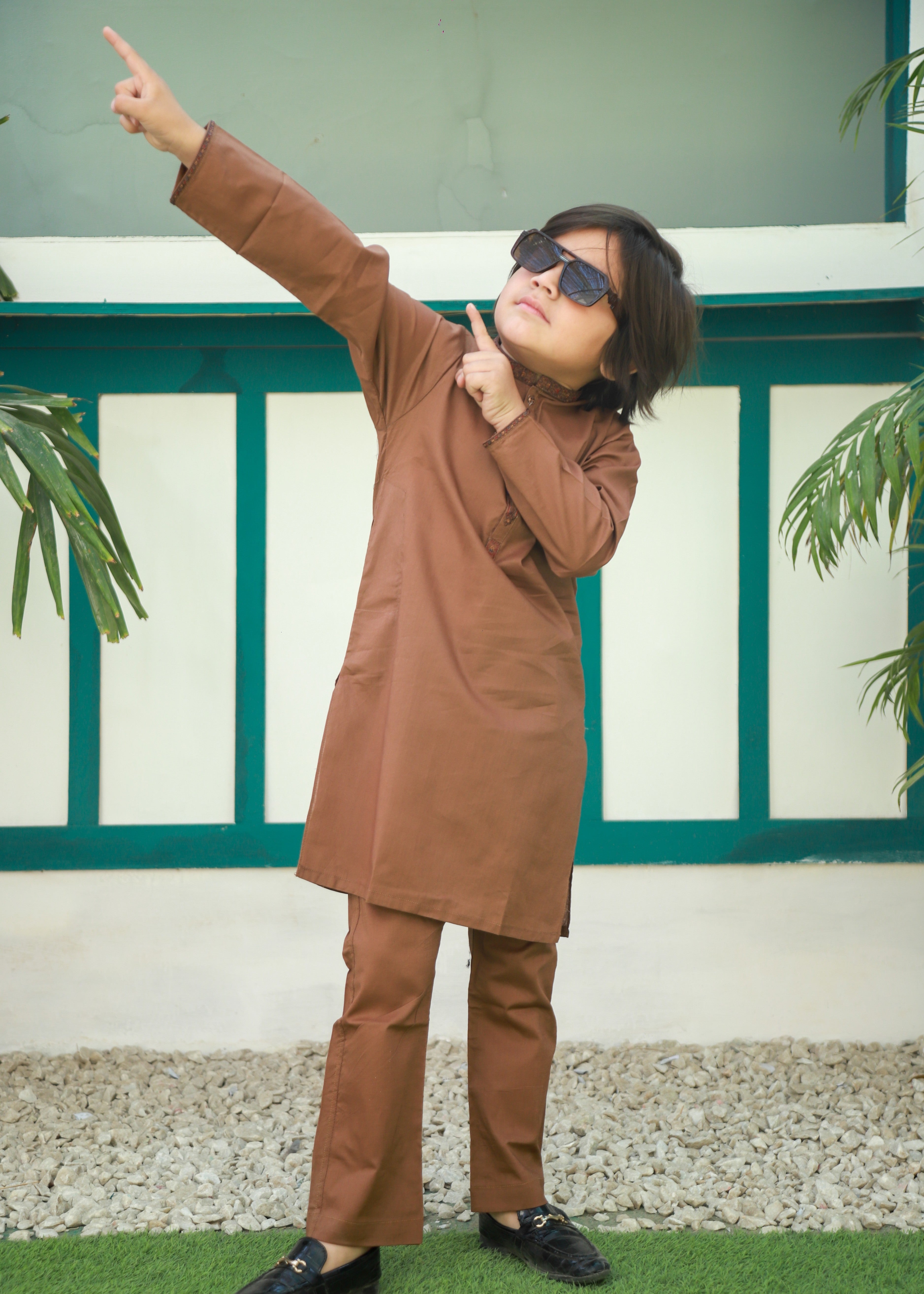 cotton Kurta Set in Camel brown