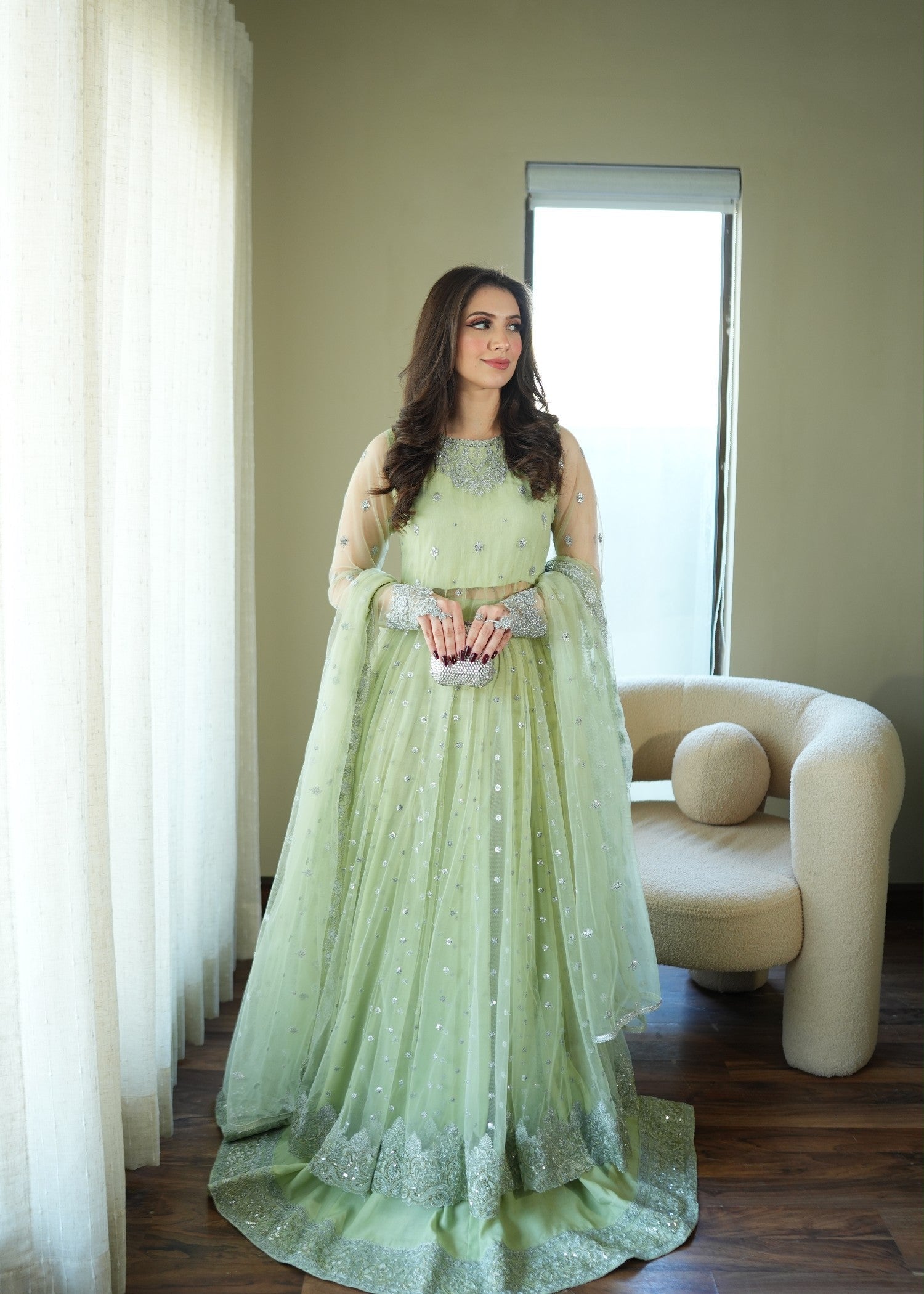 net Pishwas in Mint green