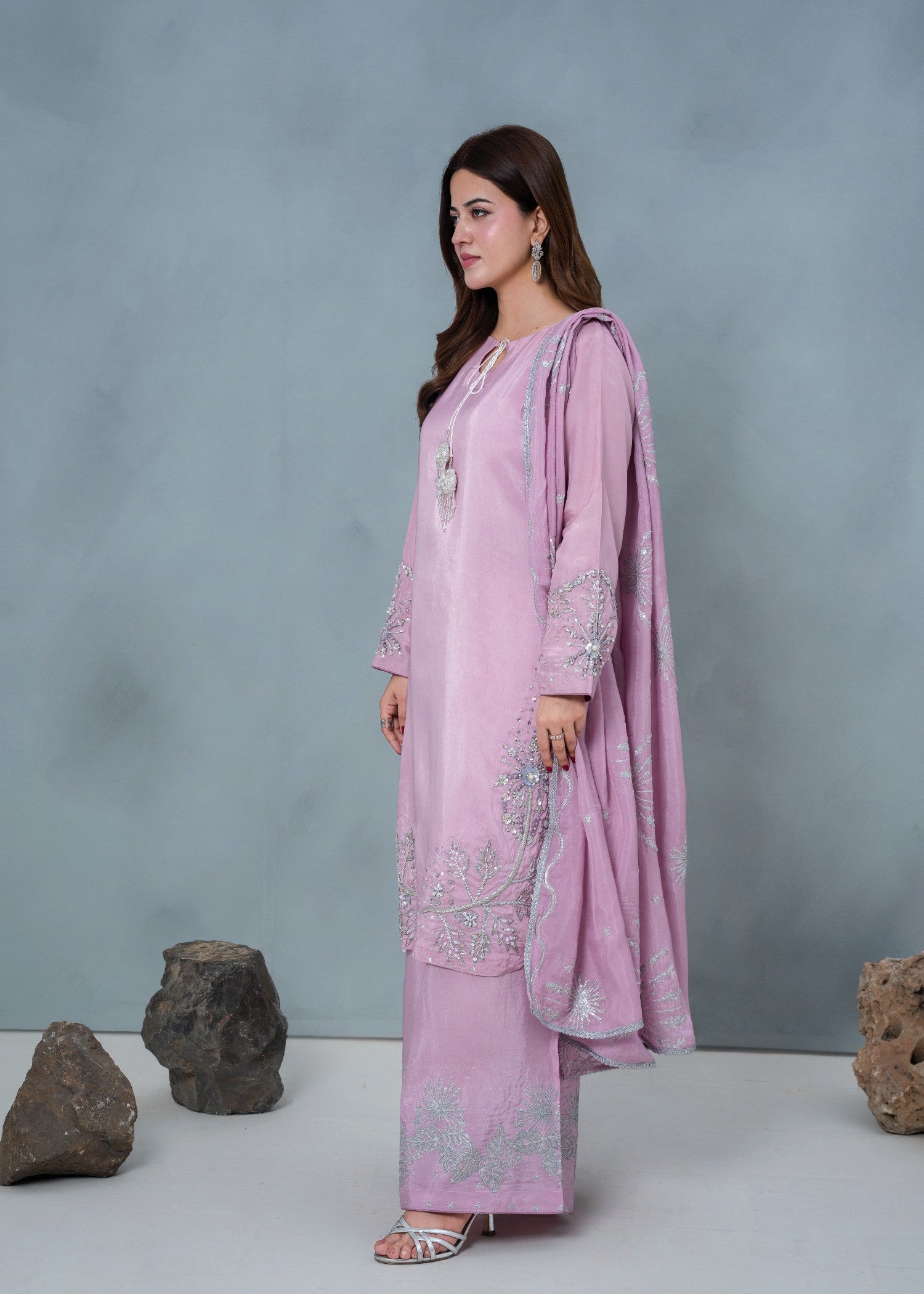 tussar silk Kurta Set in Mauve pink