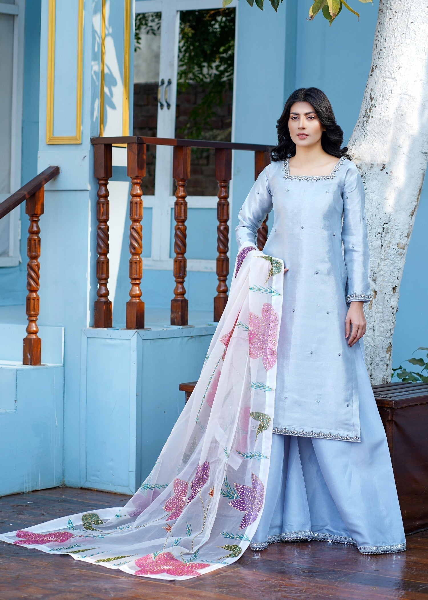 masuri Sharara in Duck egg grey