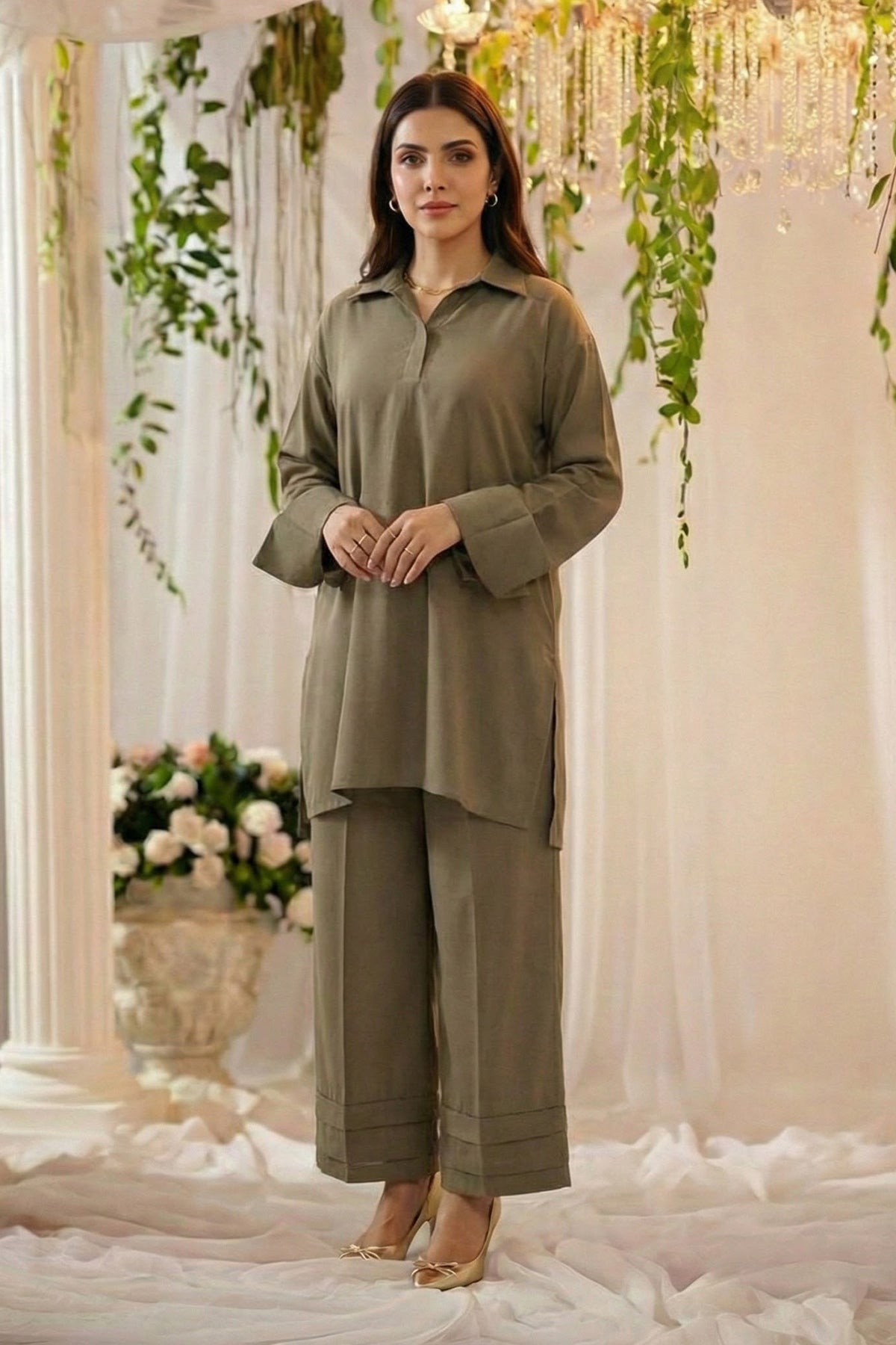 georgette Co Ord Sets in Sage green