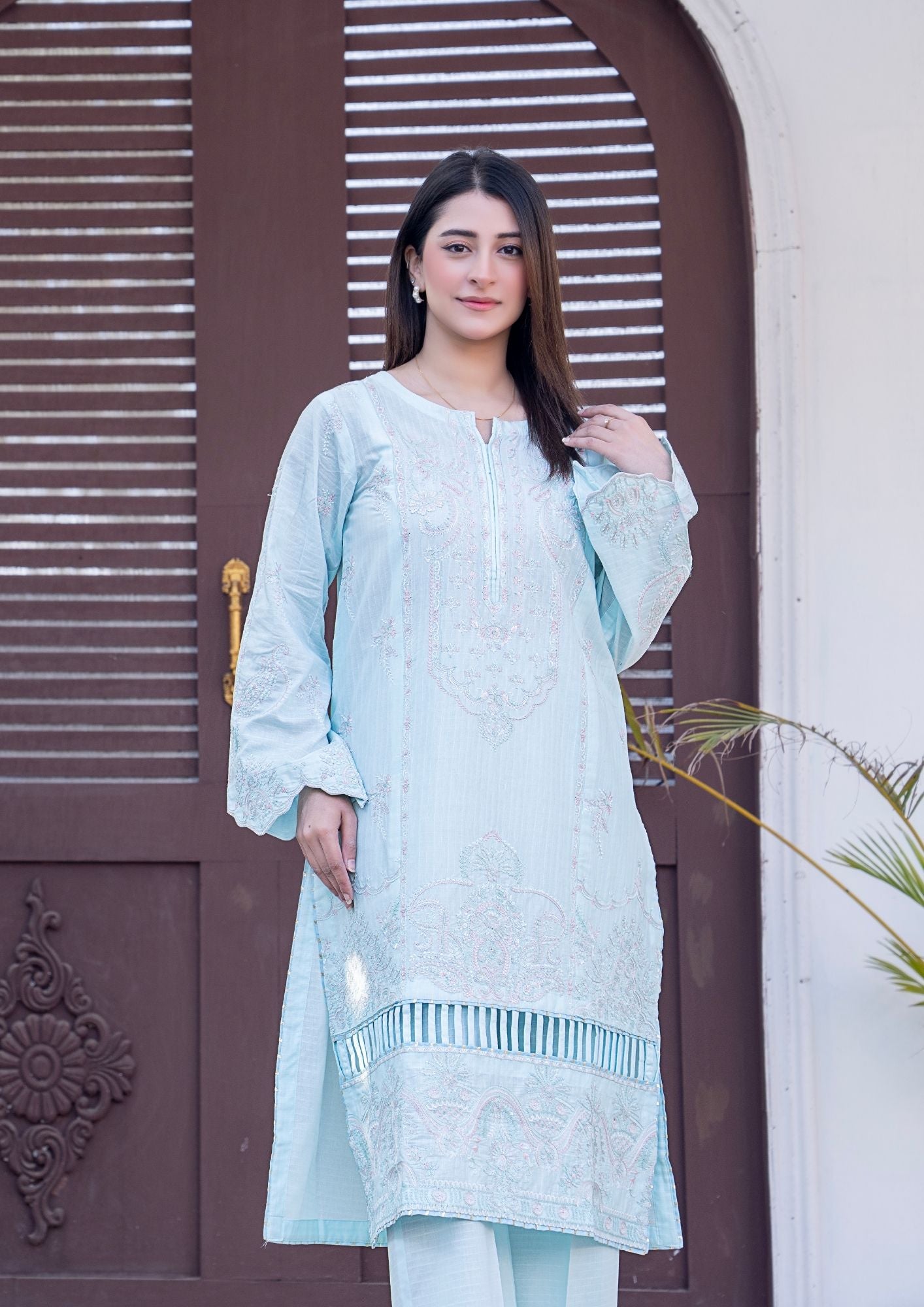 lawn Kurta Set in Ice blue