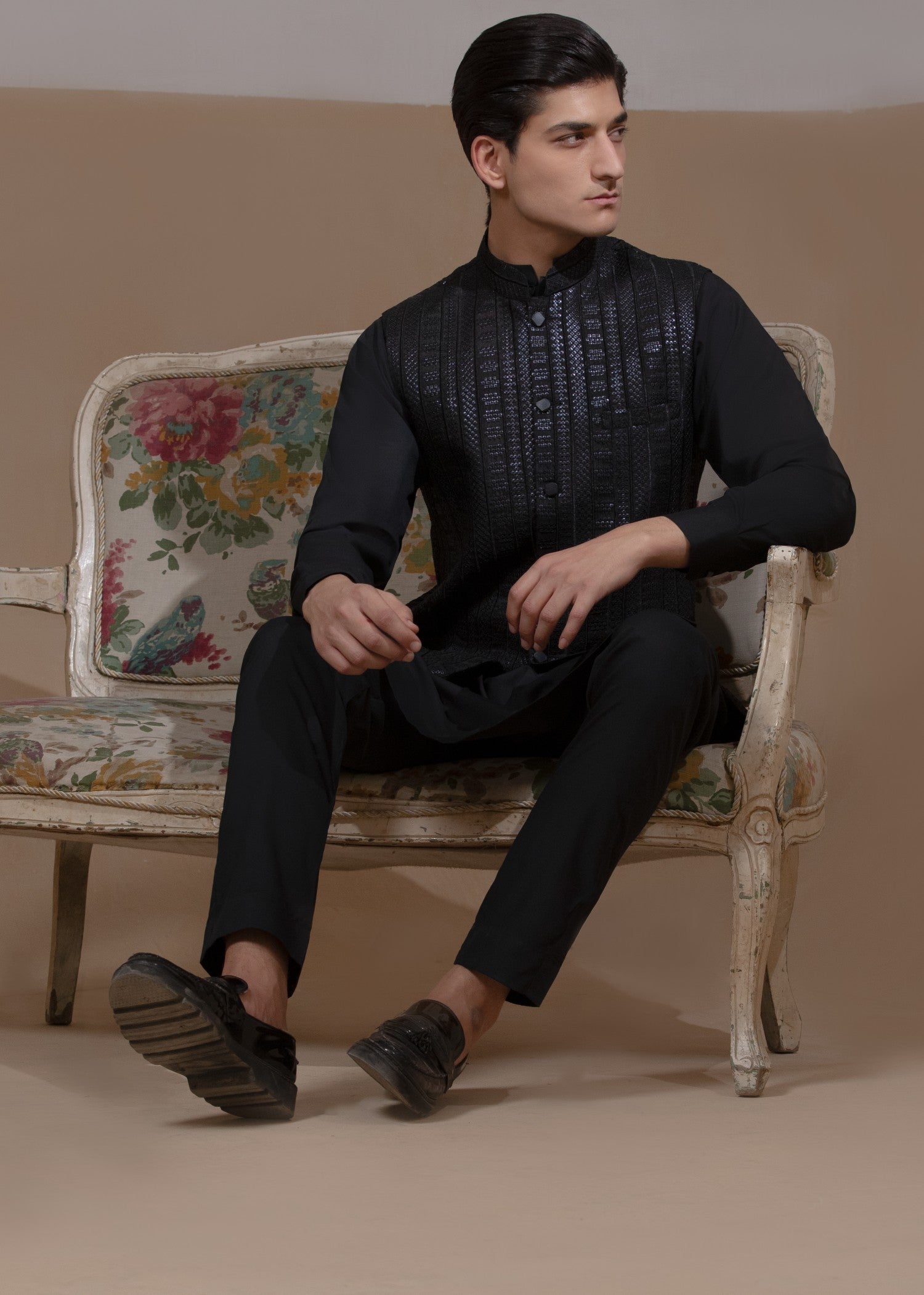 pk raw silk Waistcoat in Black