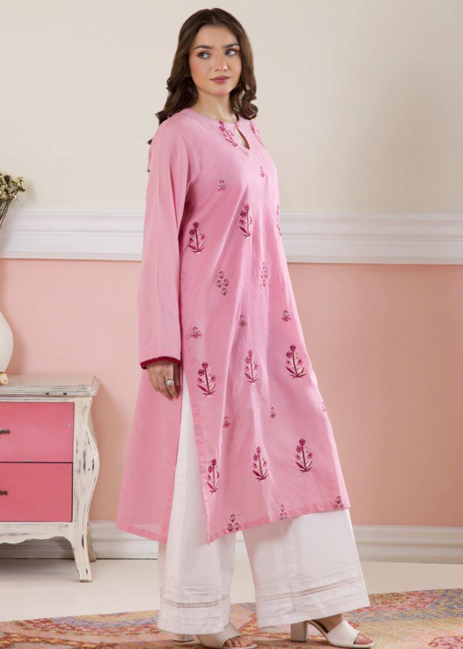 lawn Kurti in Pink