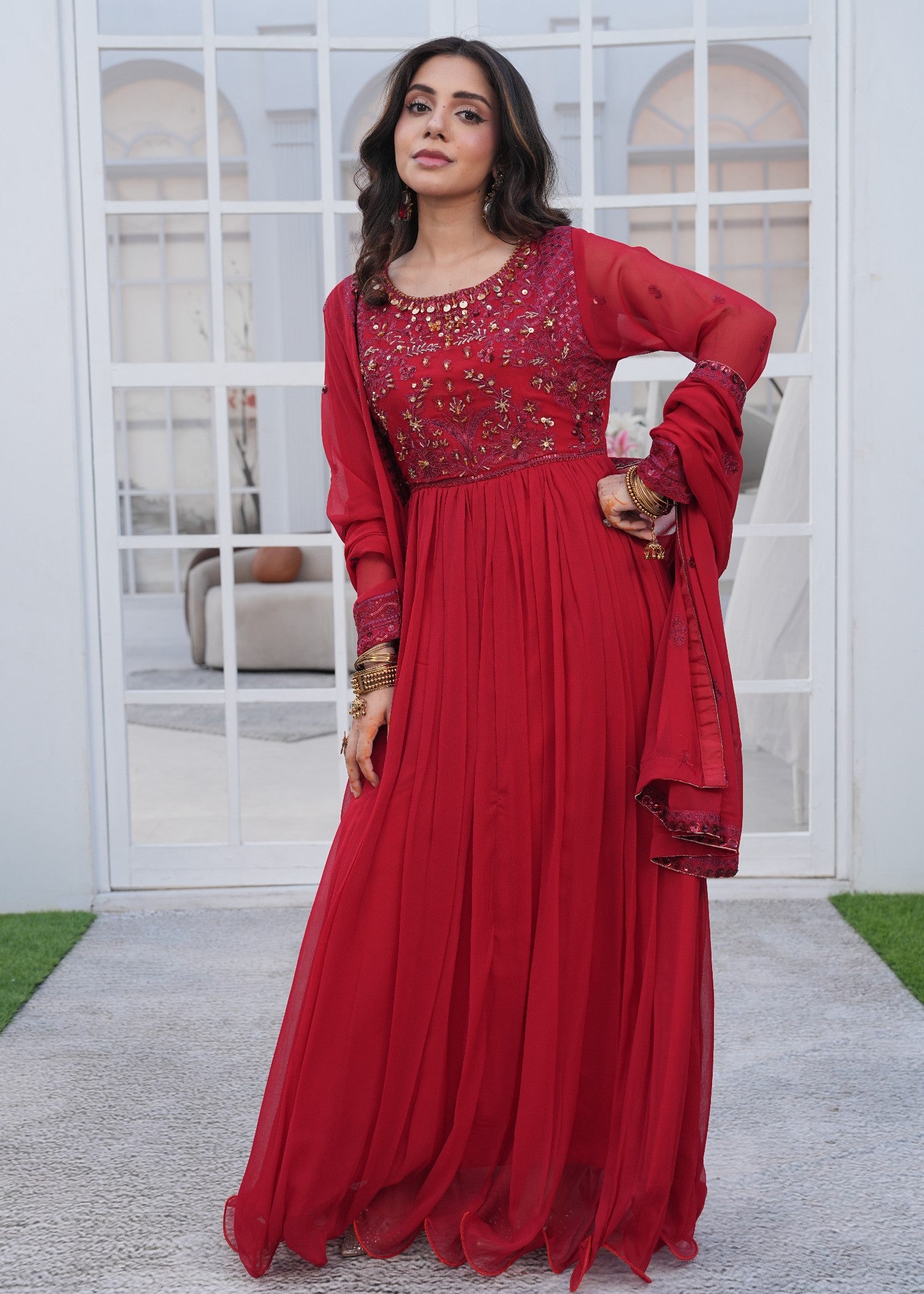 crinkle chiffon Maxi in Crimson