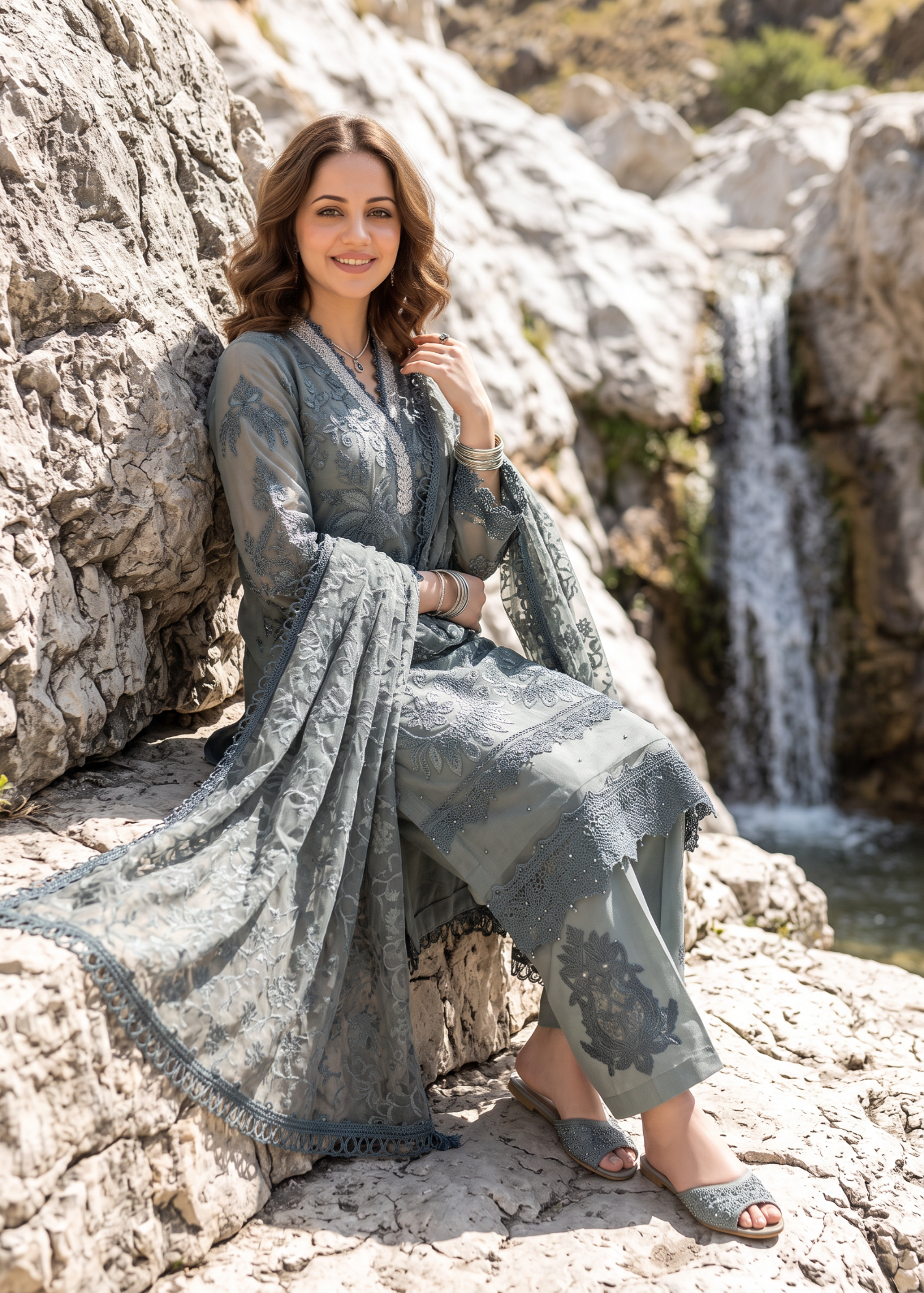 lawn Kurta Set in Ebony