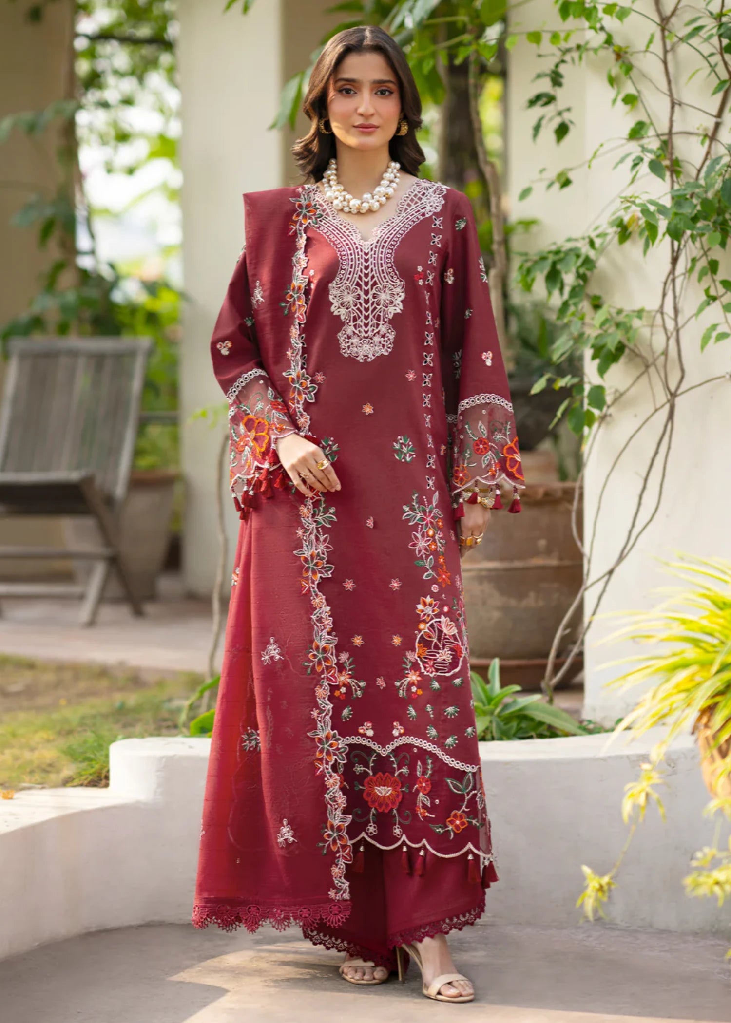 lawn Unstitched in Burgundy