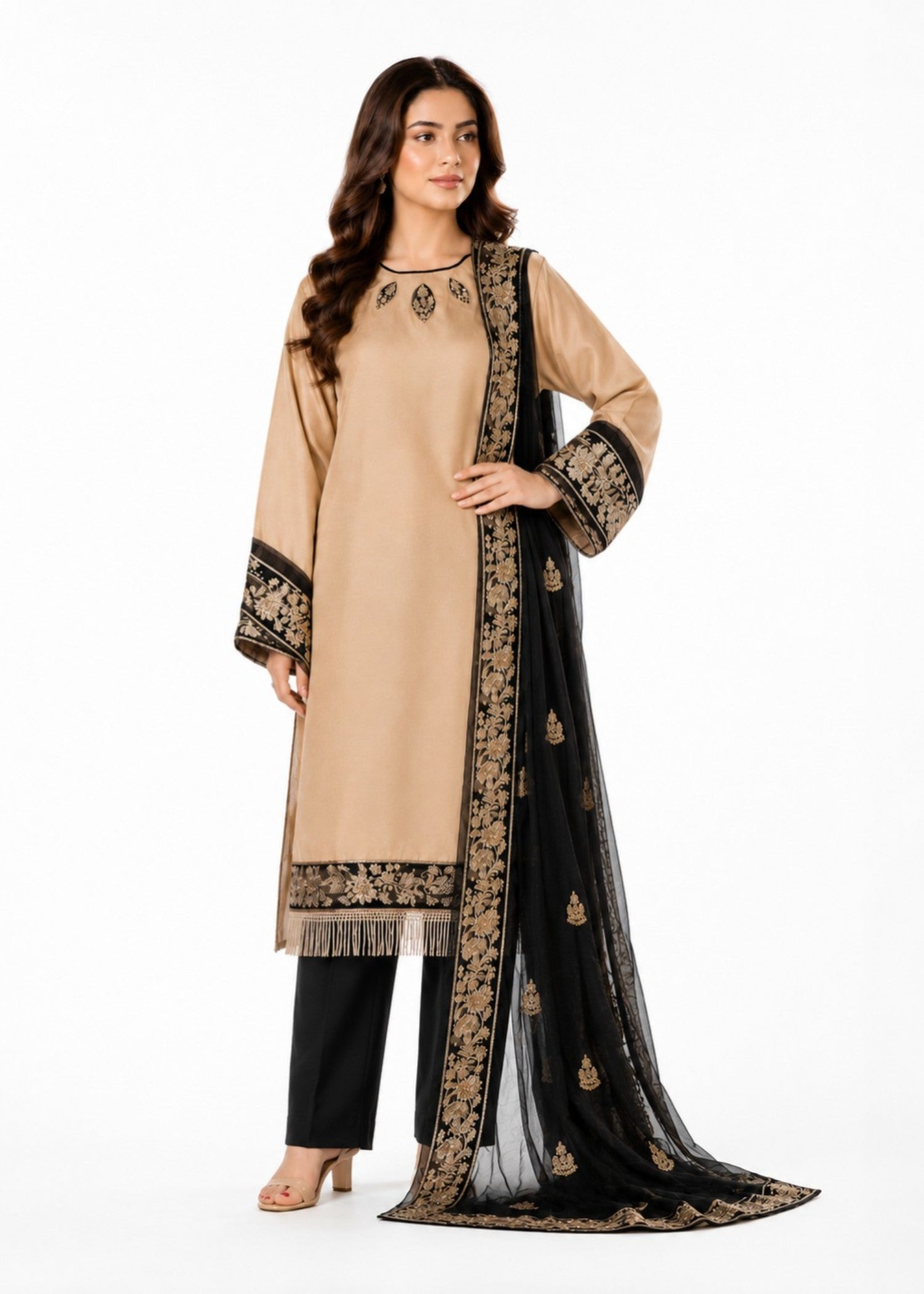 silk Kurta Set in Sand brown