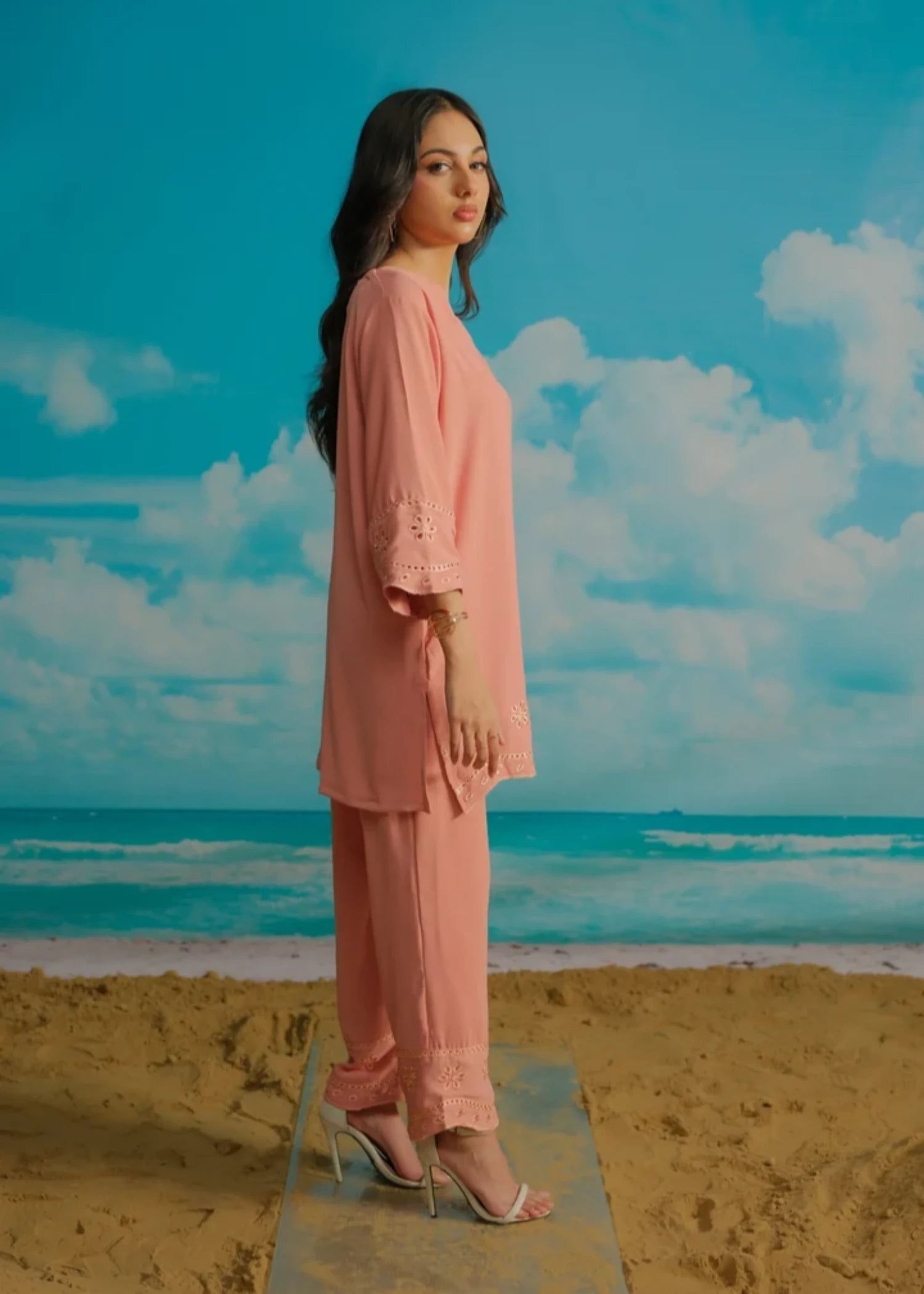 cambric Co Ord Sets in Peach orange
