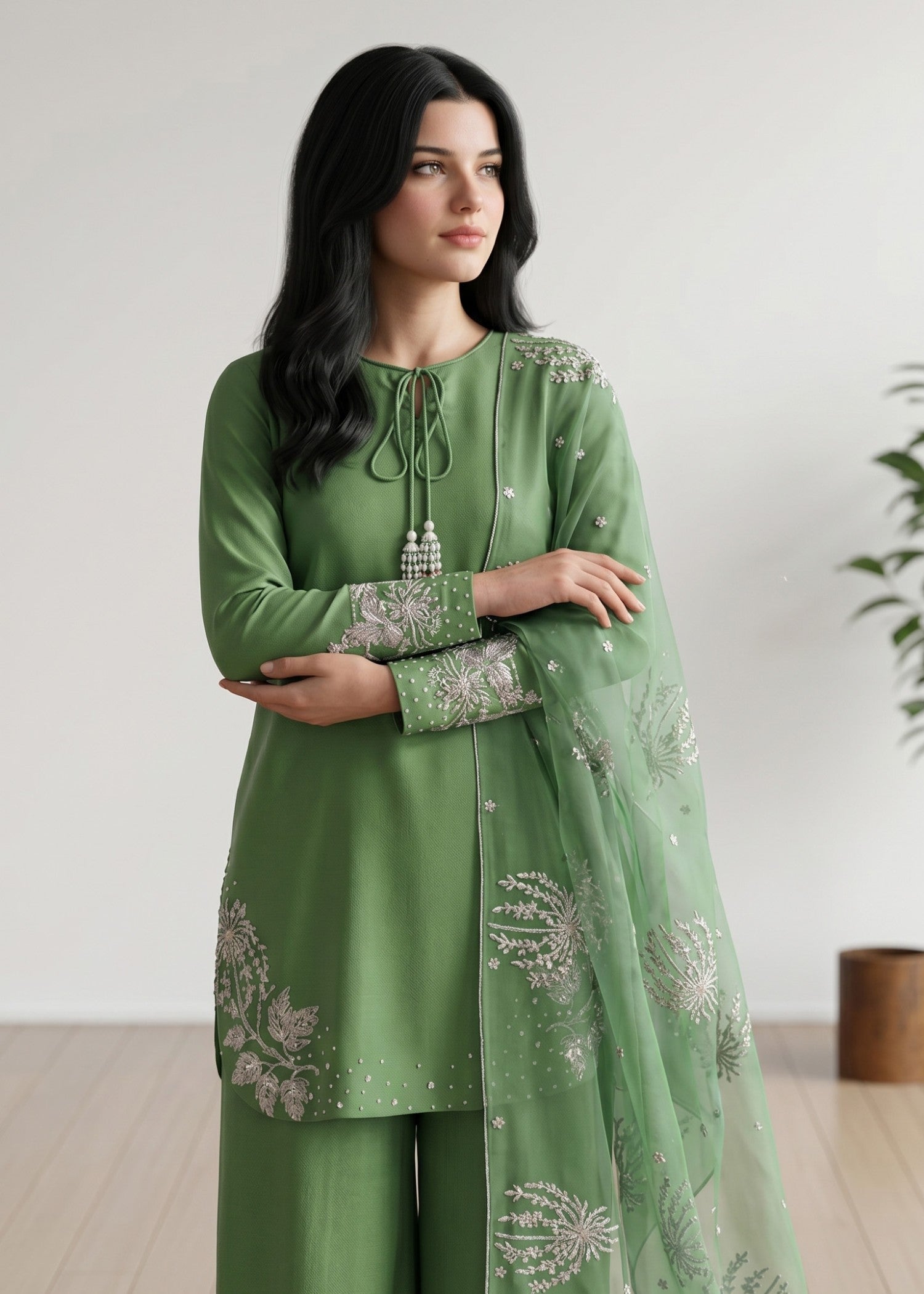 cotton Kurta Set in Jade green
