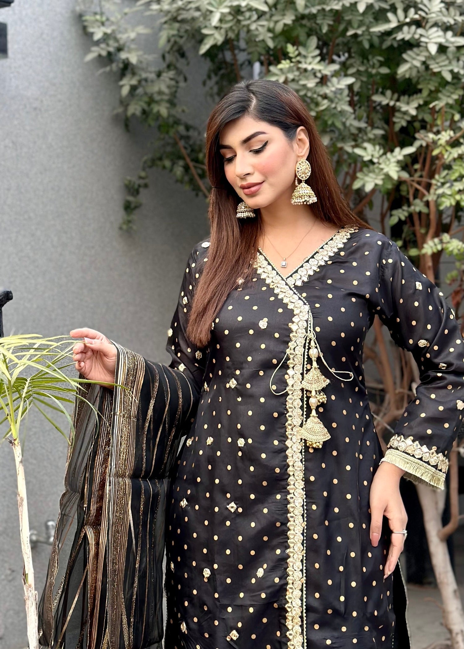kattan silk Angrakha in Black