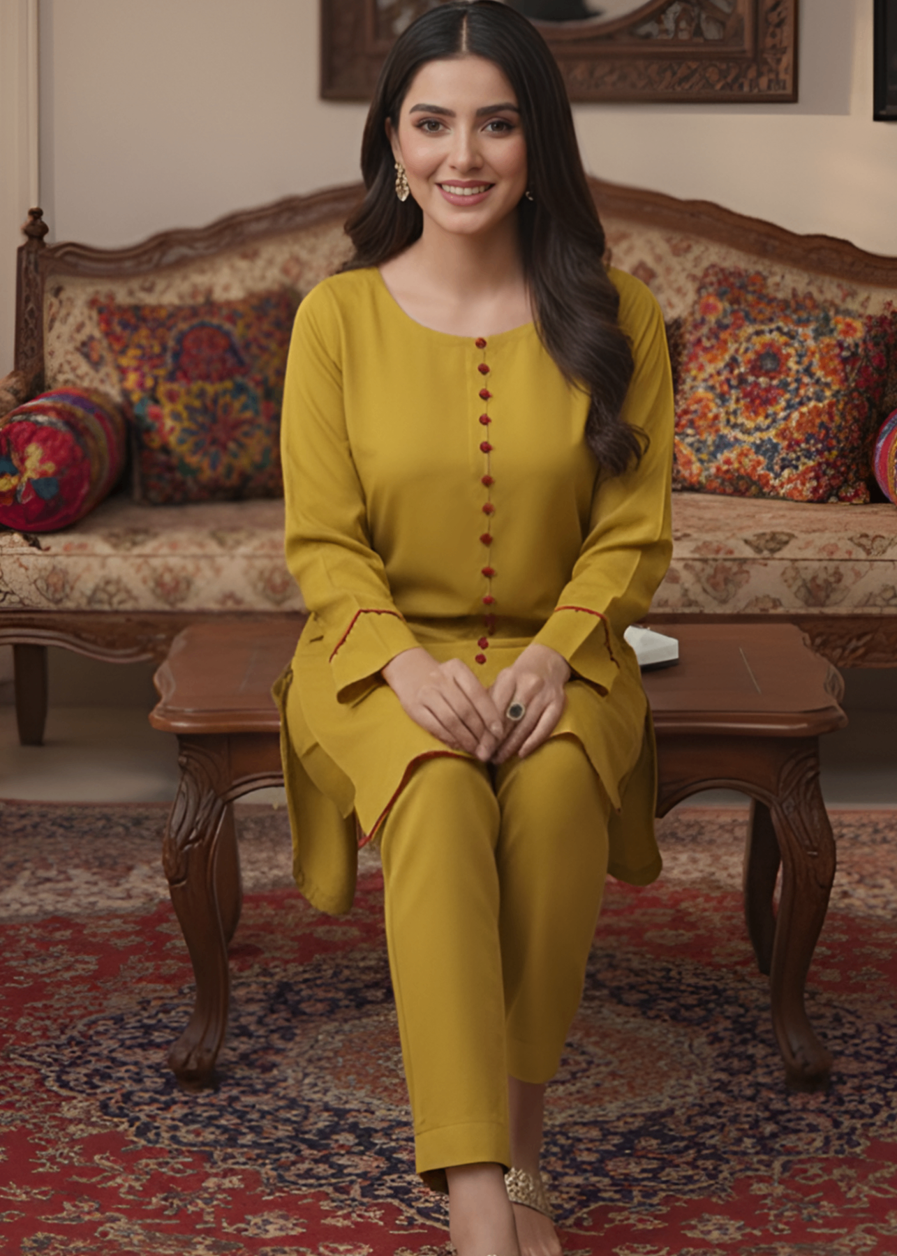 georgette Kurta Set in Yellow green