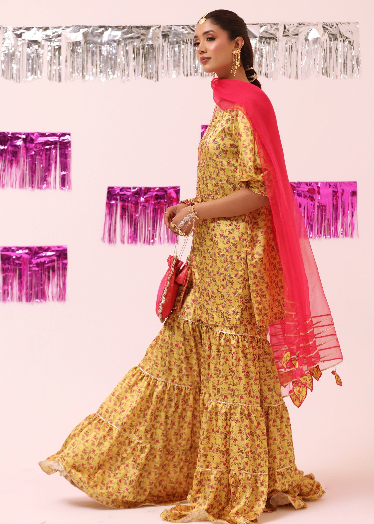 raw silk Gharara in Mustard