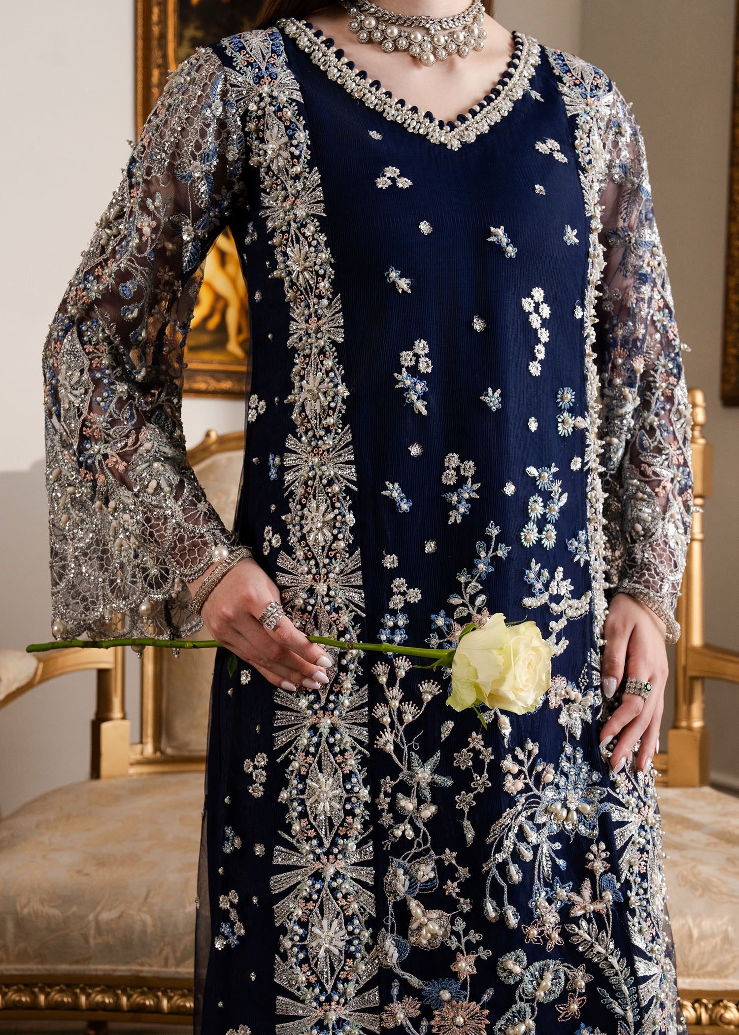 net Sharara in Navy blue