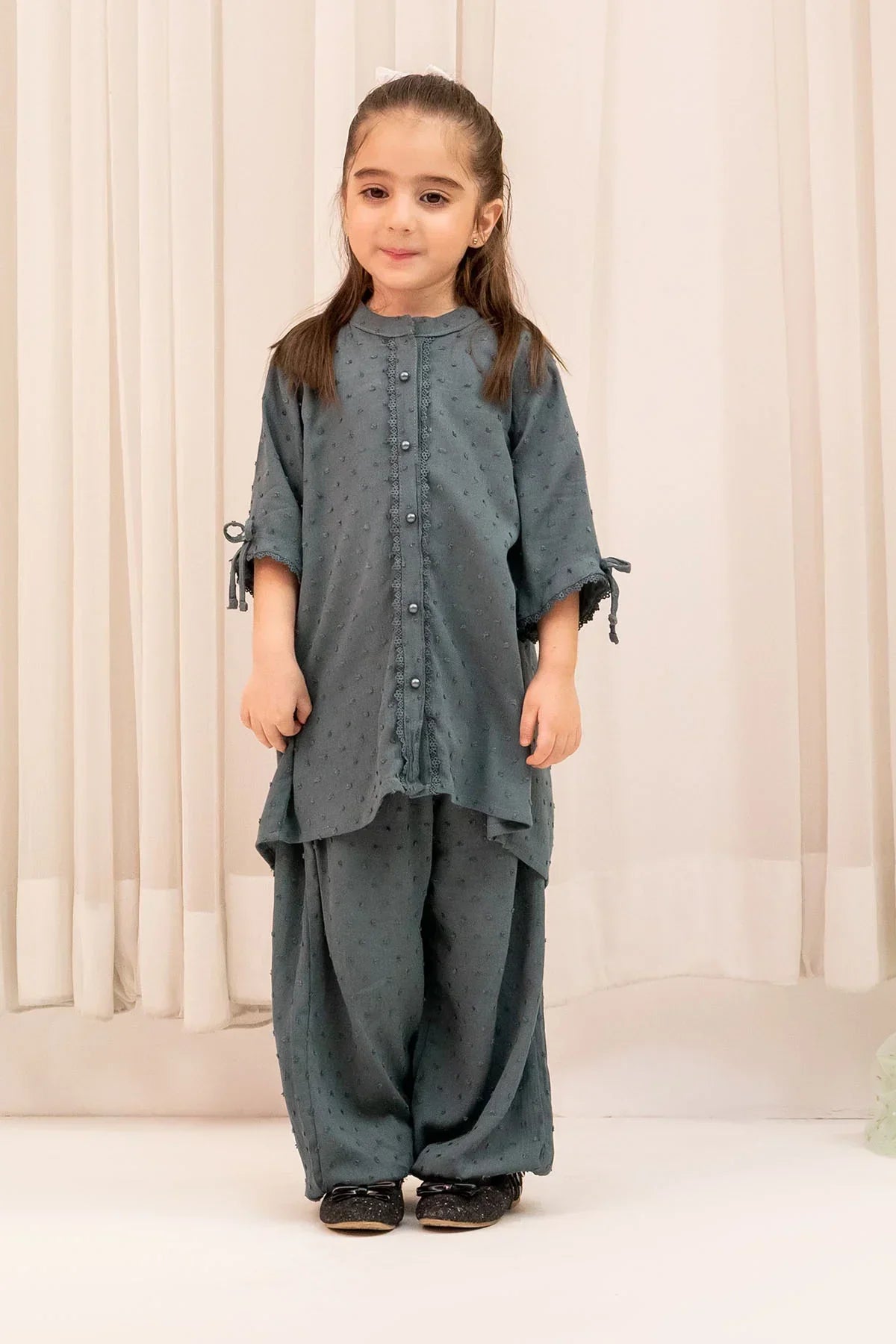 textured chambray Short Frock in Charcoal