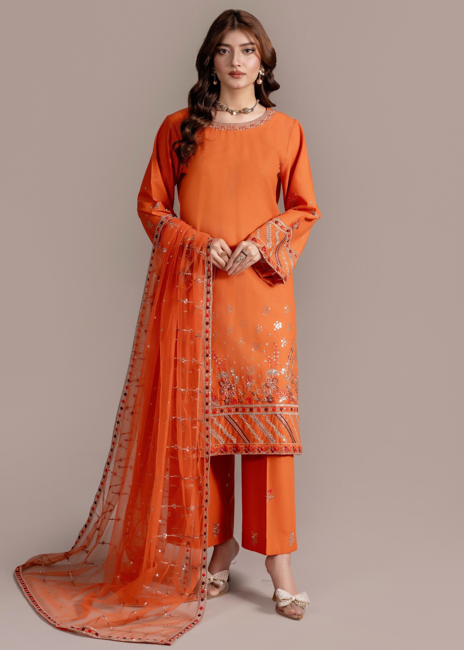 cotton Kurta Set in Orange