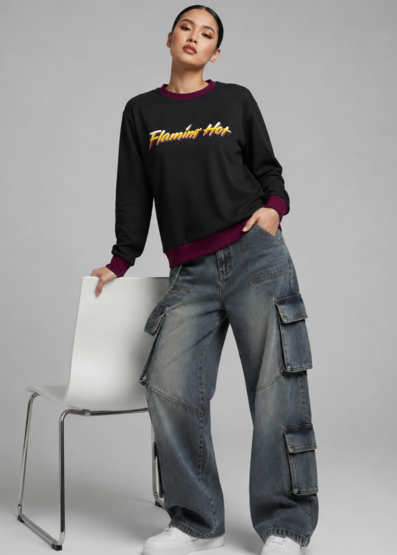 fleece jersey knit Sweatshirt in Black