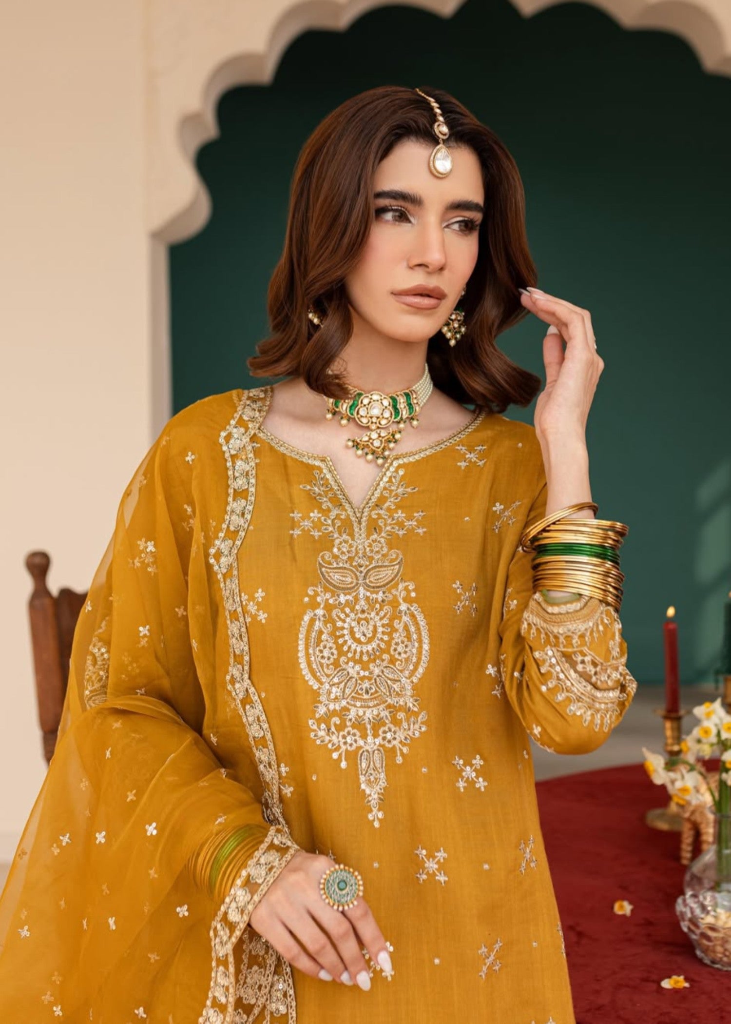 lawn cotton Kurta Set in Saffron
