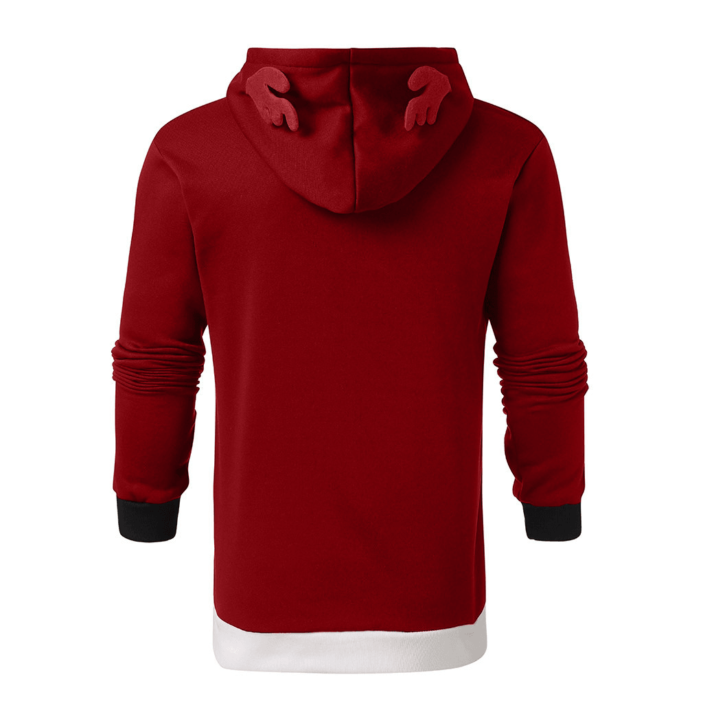 Christmas Antlers Hooded Color Block Sweatshirt