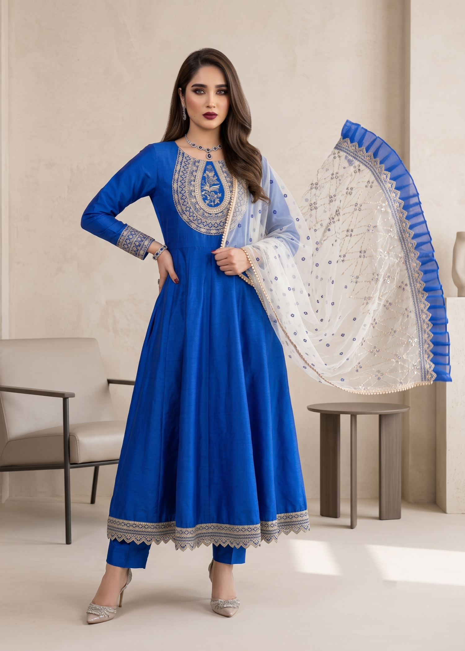 raw silk Maxi in Blue