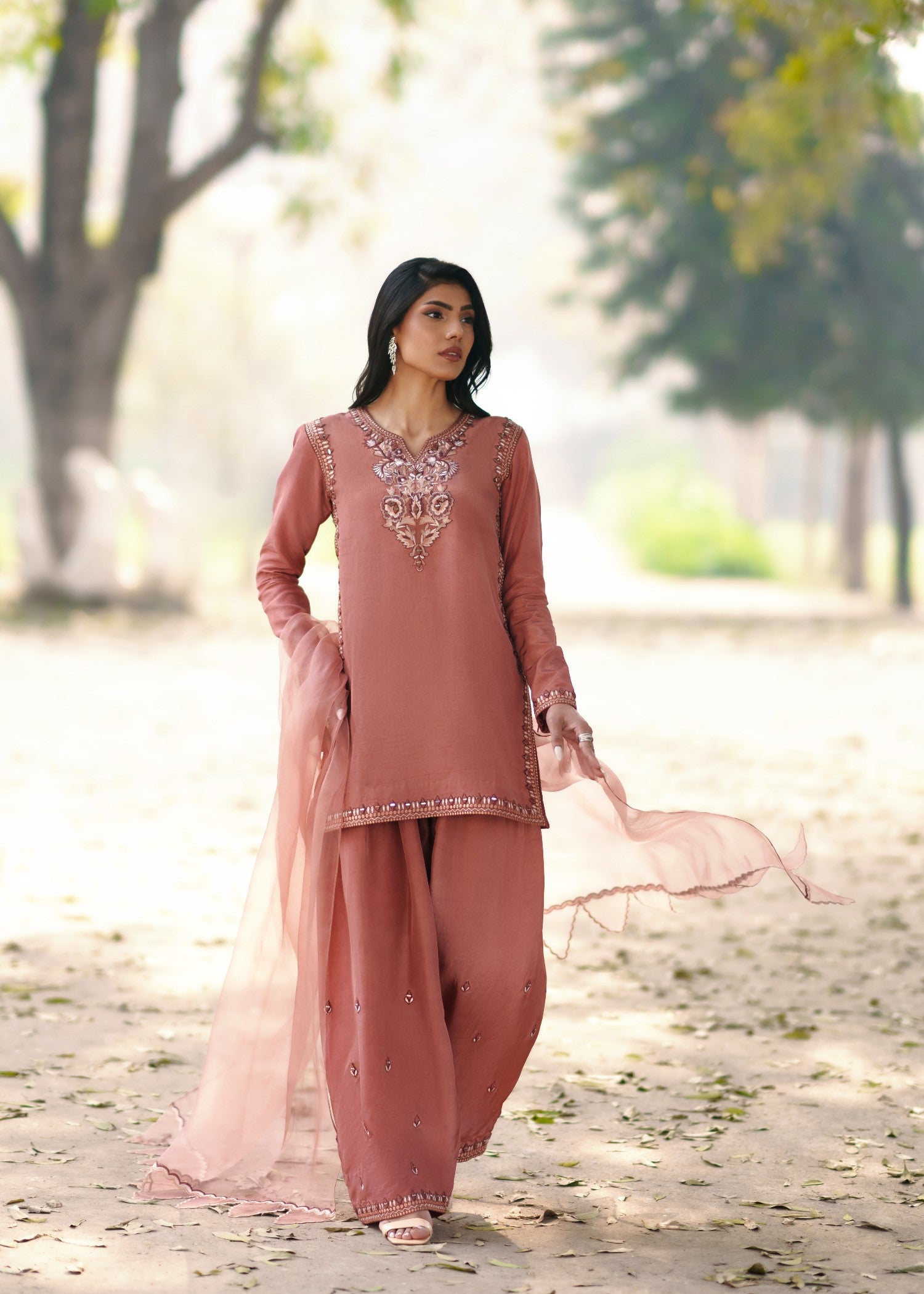 tissue silk Kurta Set in Peach pink