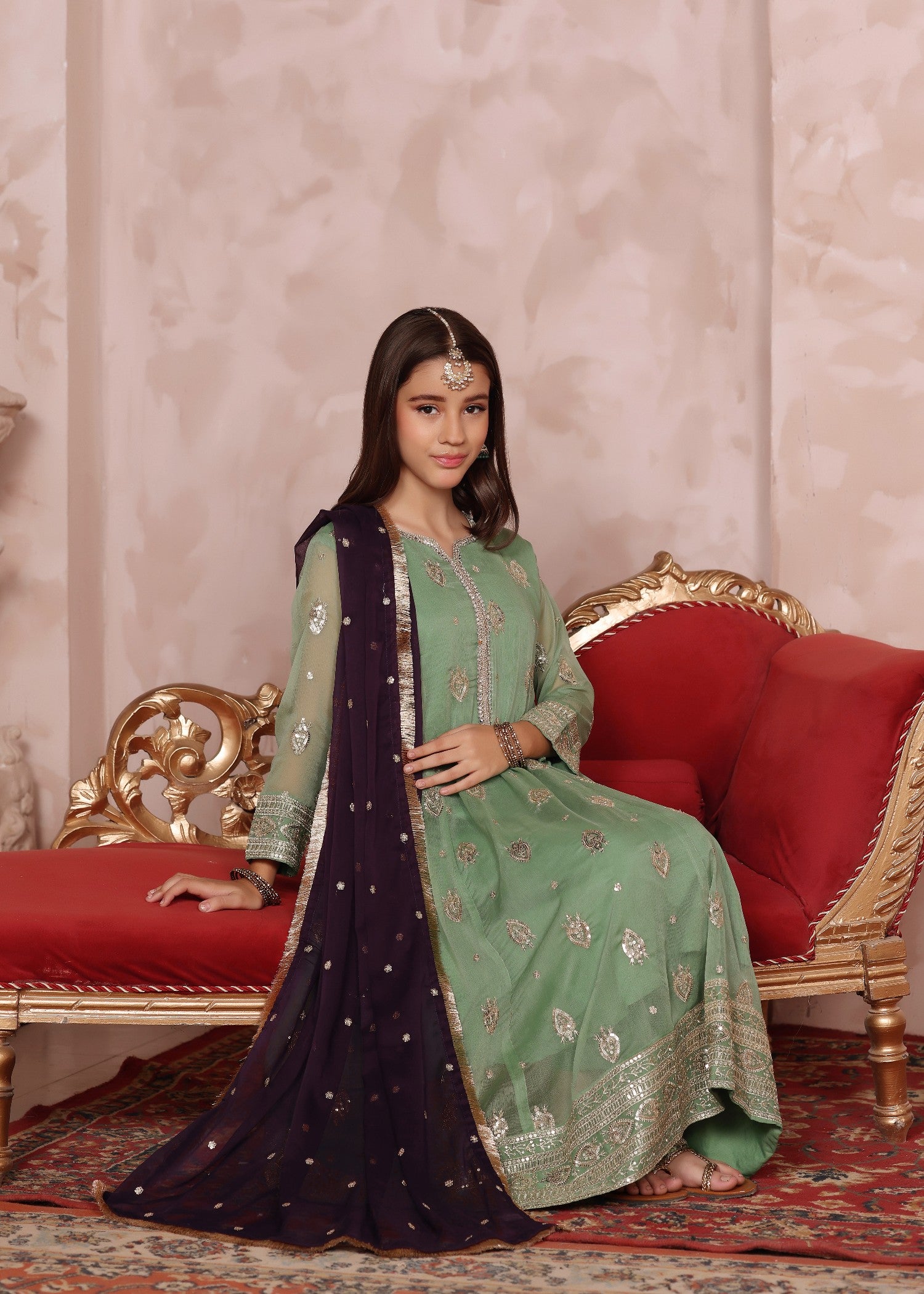 chiffon Pishwas in Pastel green
