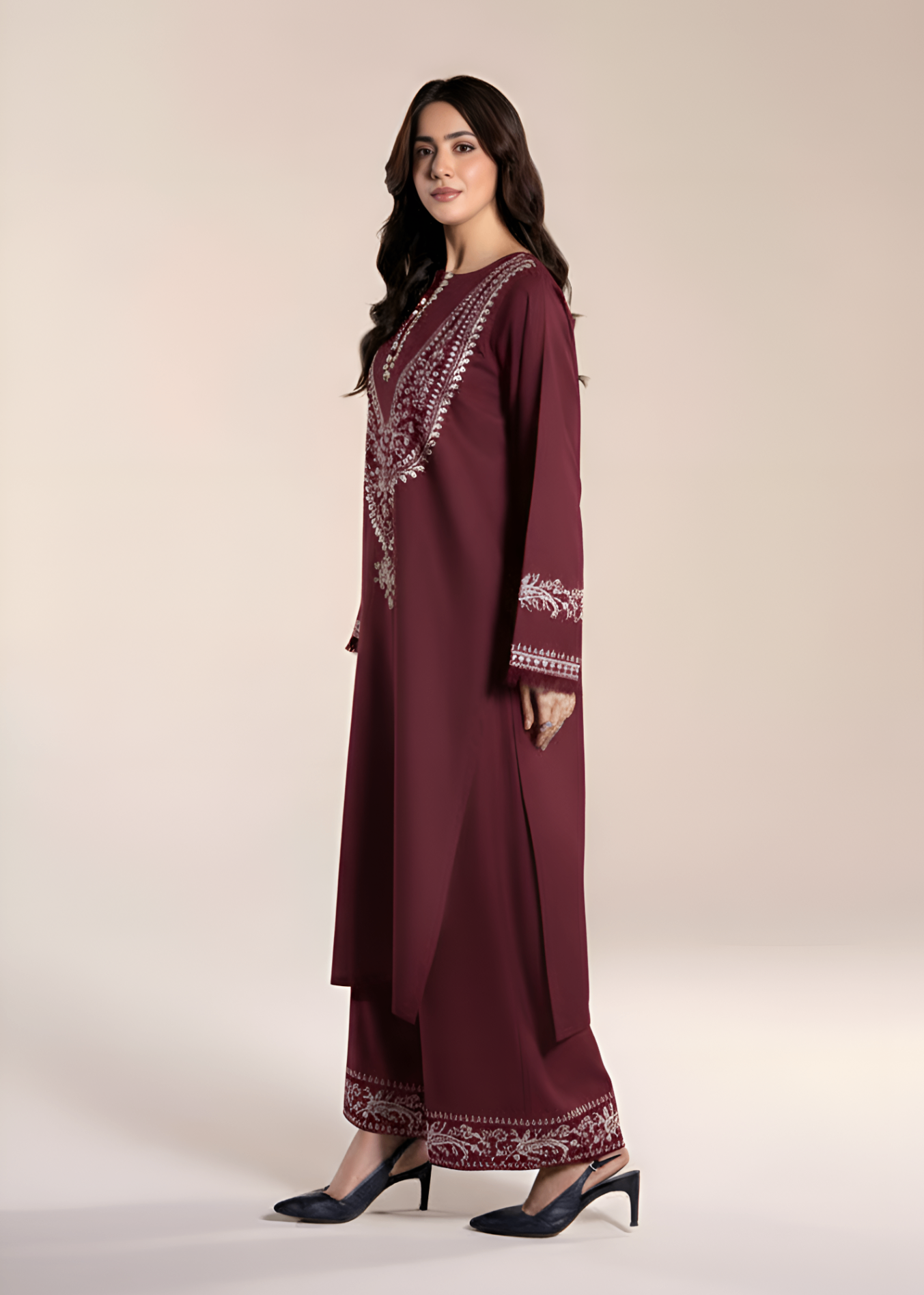 linen Kurta Set in Wine red