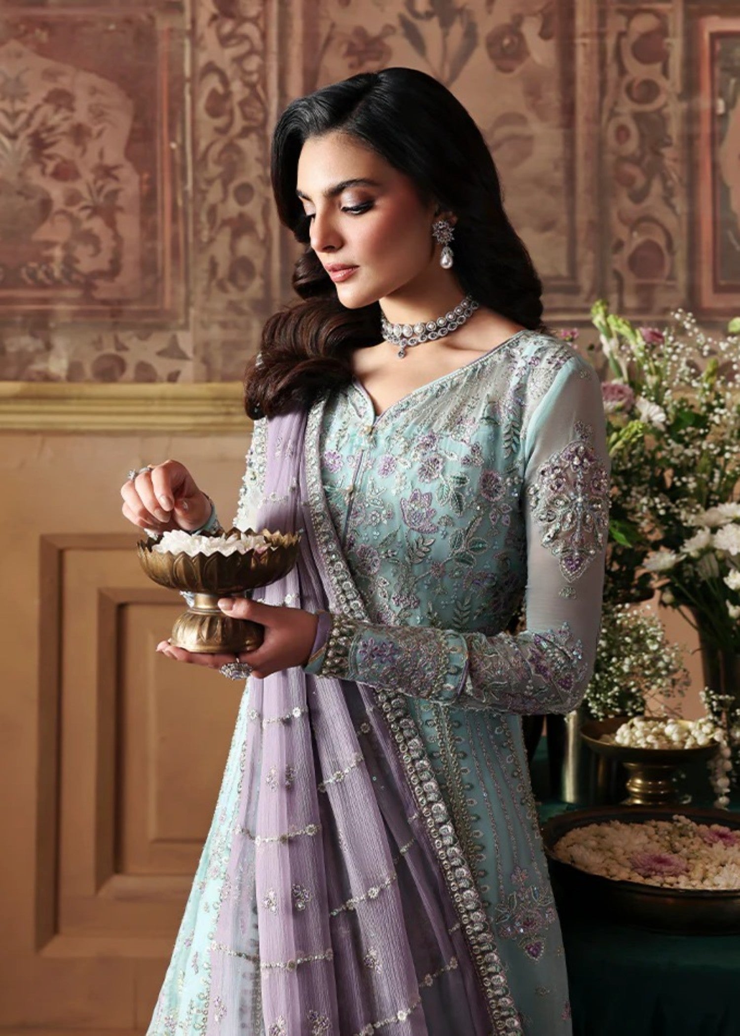 chiffon Pishwas in Sky blue