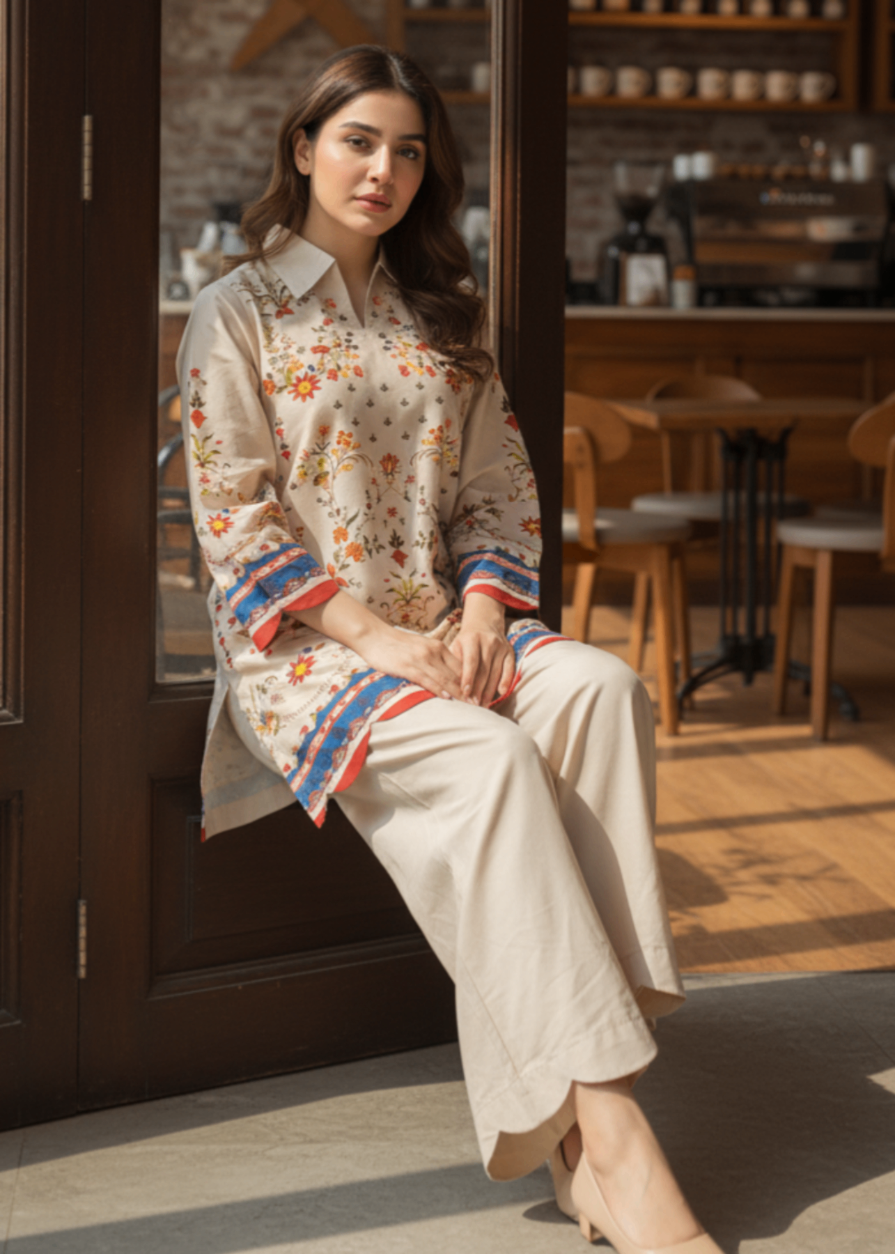 cambric Kurta Set in Cream