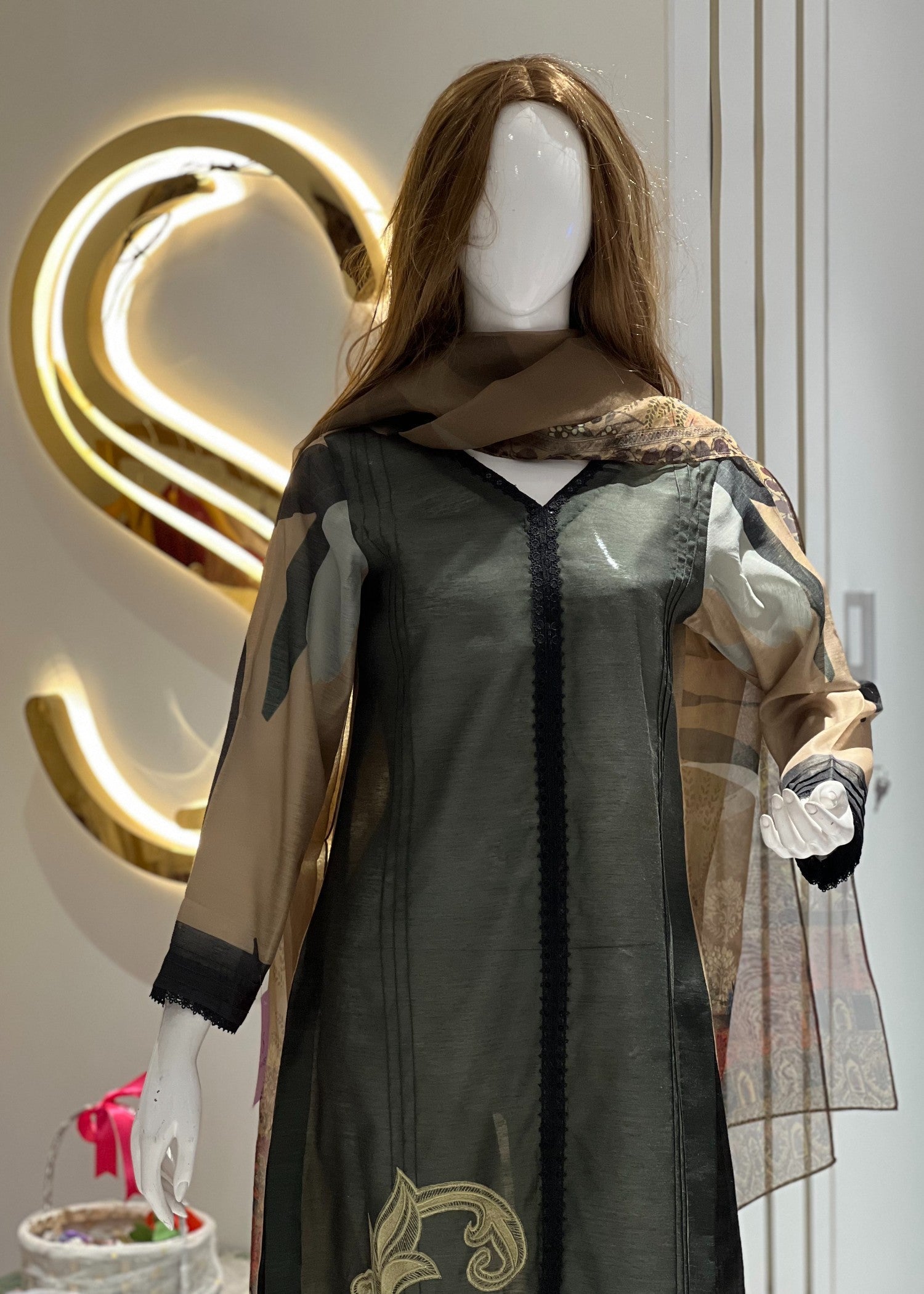 cotton silk Kurta Set in Olive green
