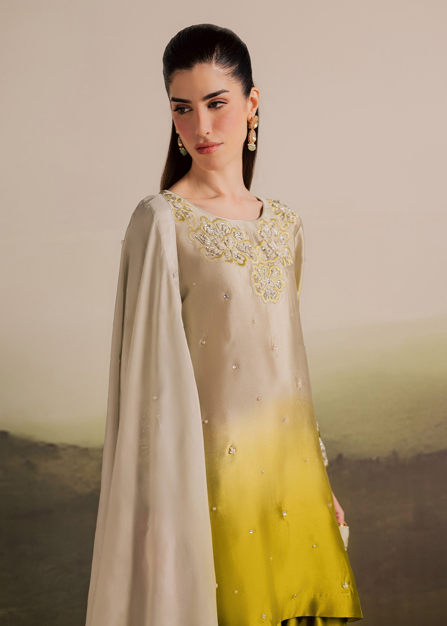 tussar silk Kurta Set in Olive green