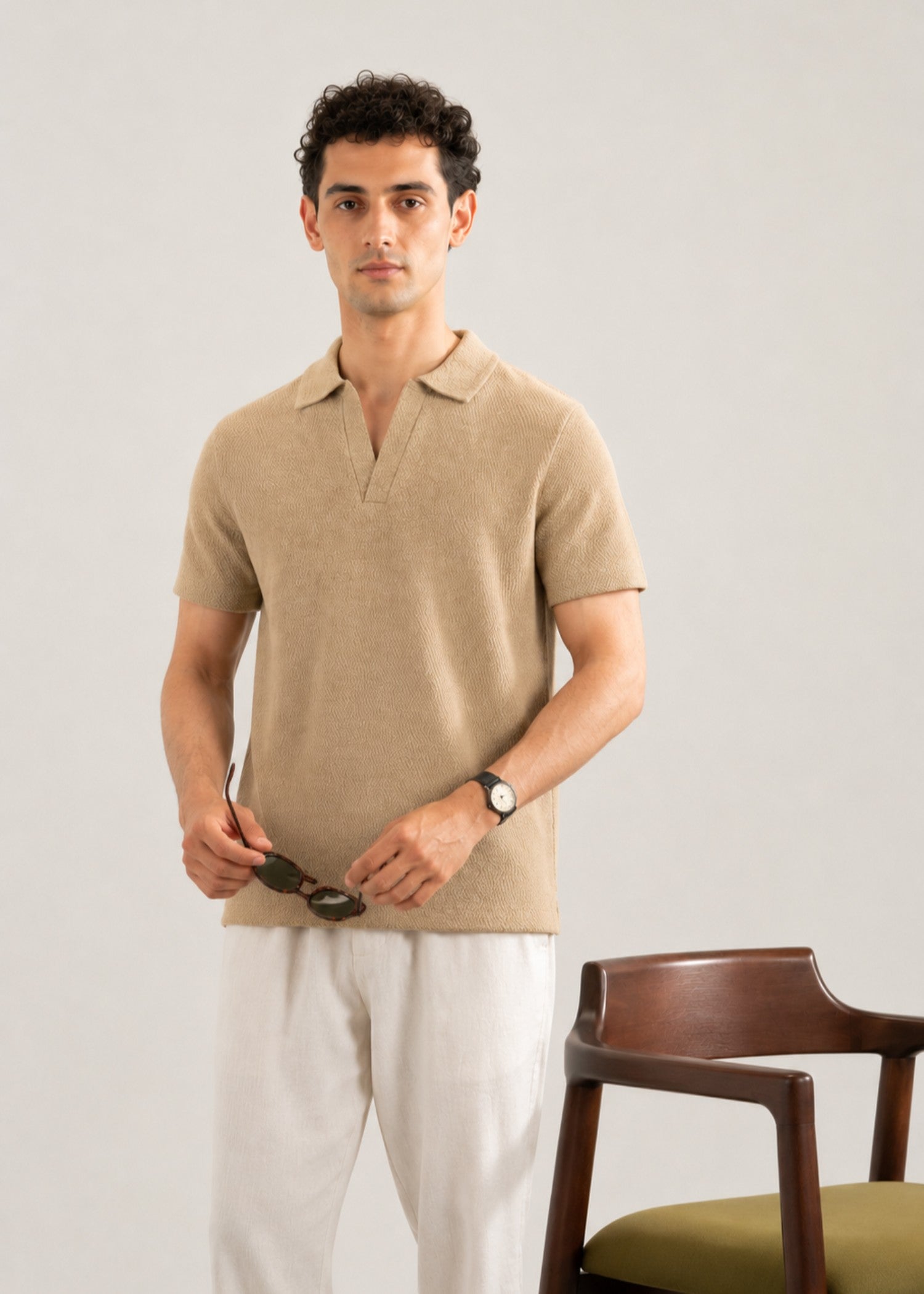 cotton Polo Shirt in Sand brown