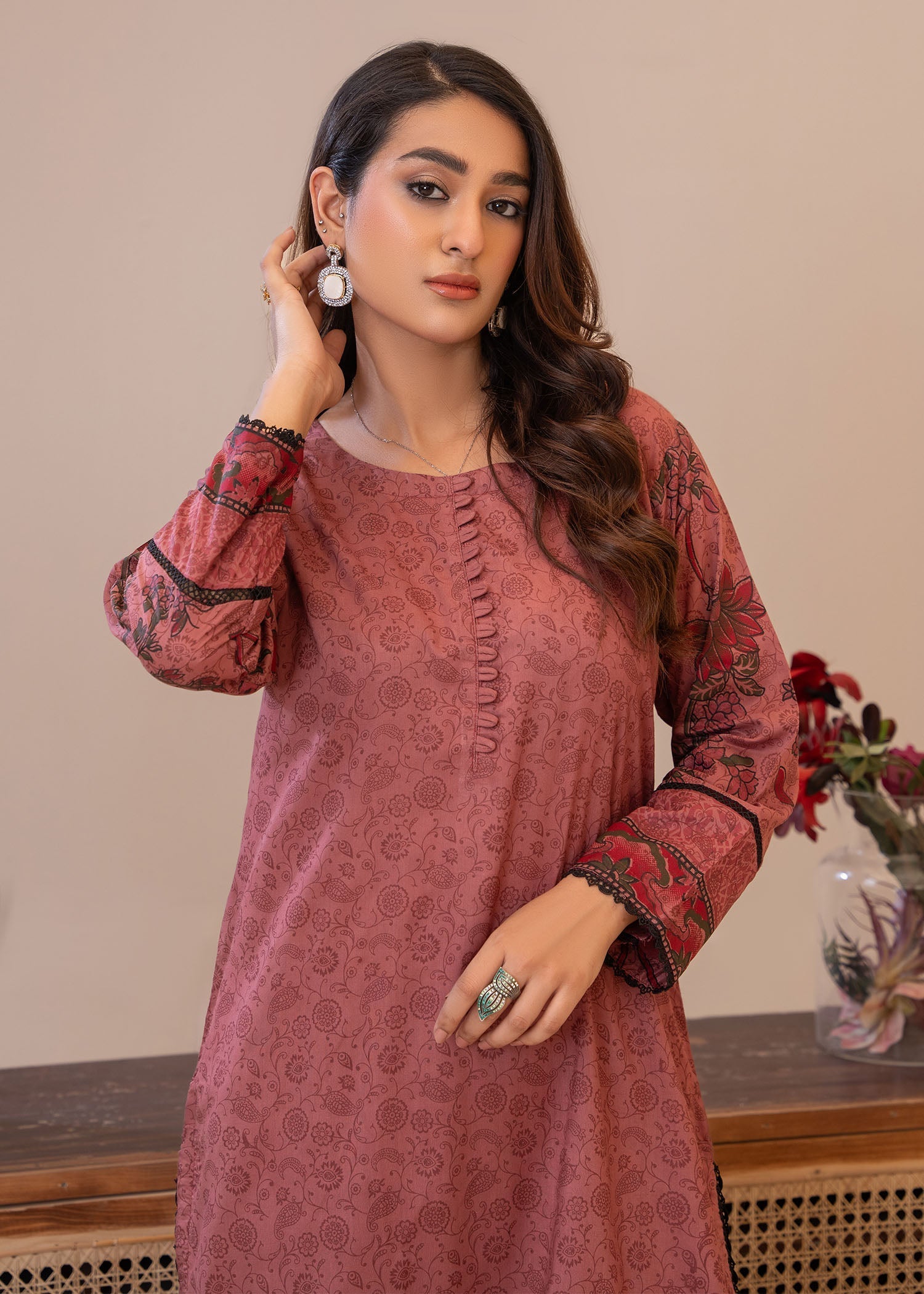 lawn Kurta Set in Tawny brown