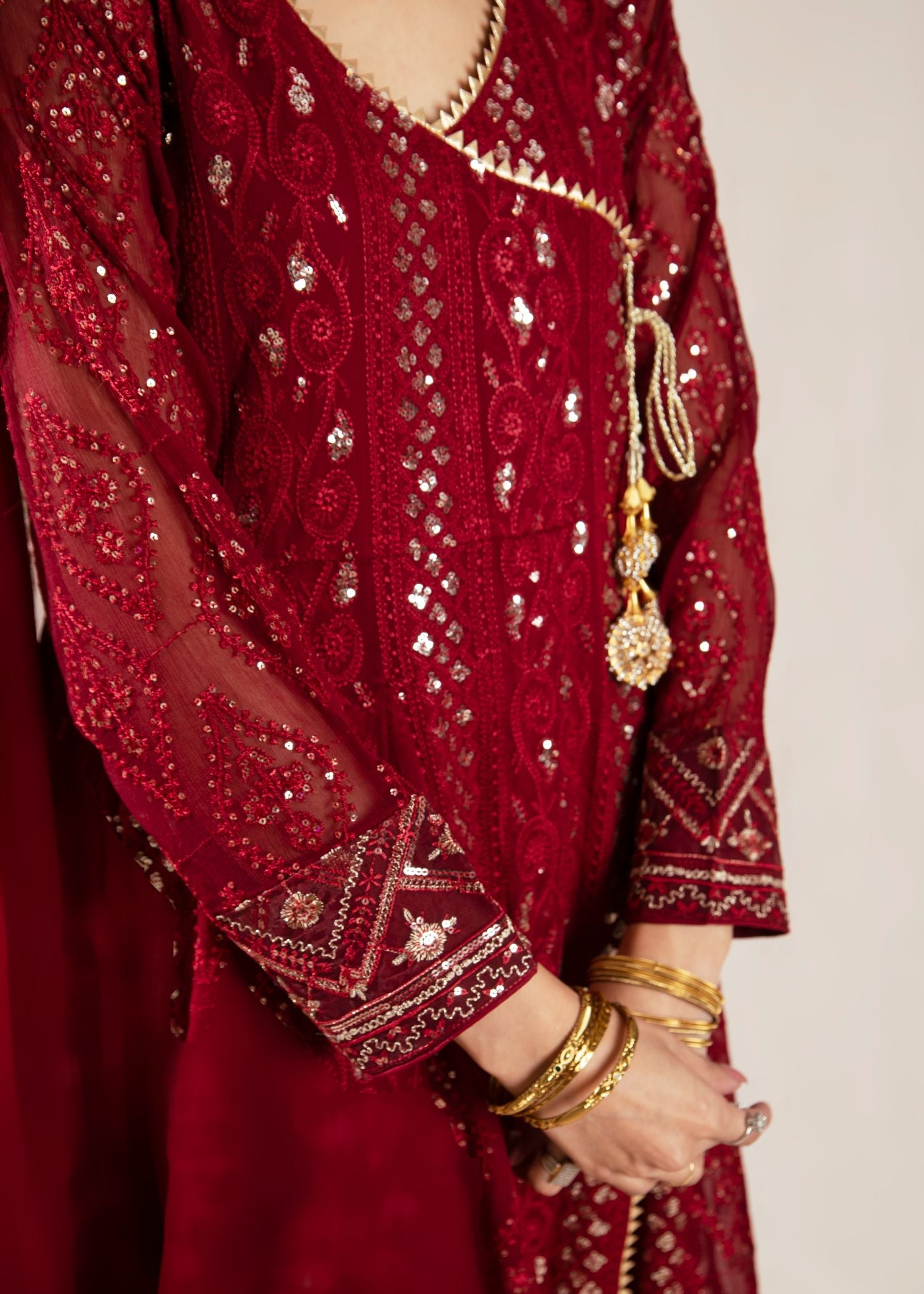 chiffon Angrakha in Maroon