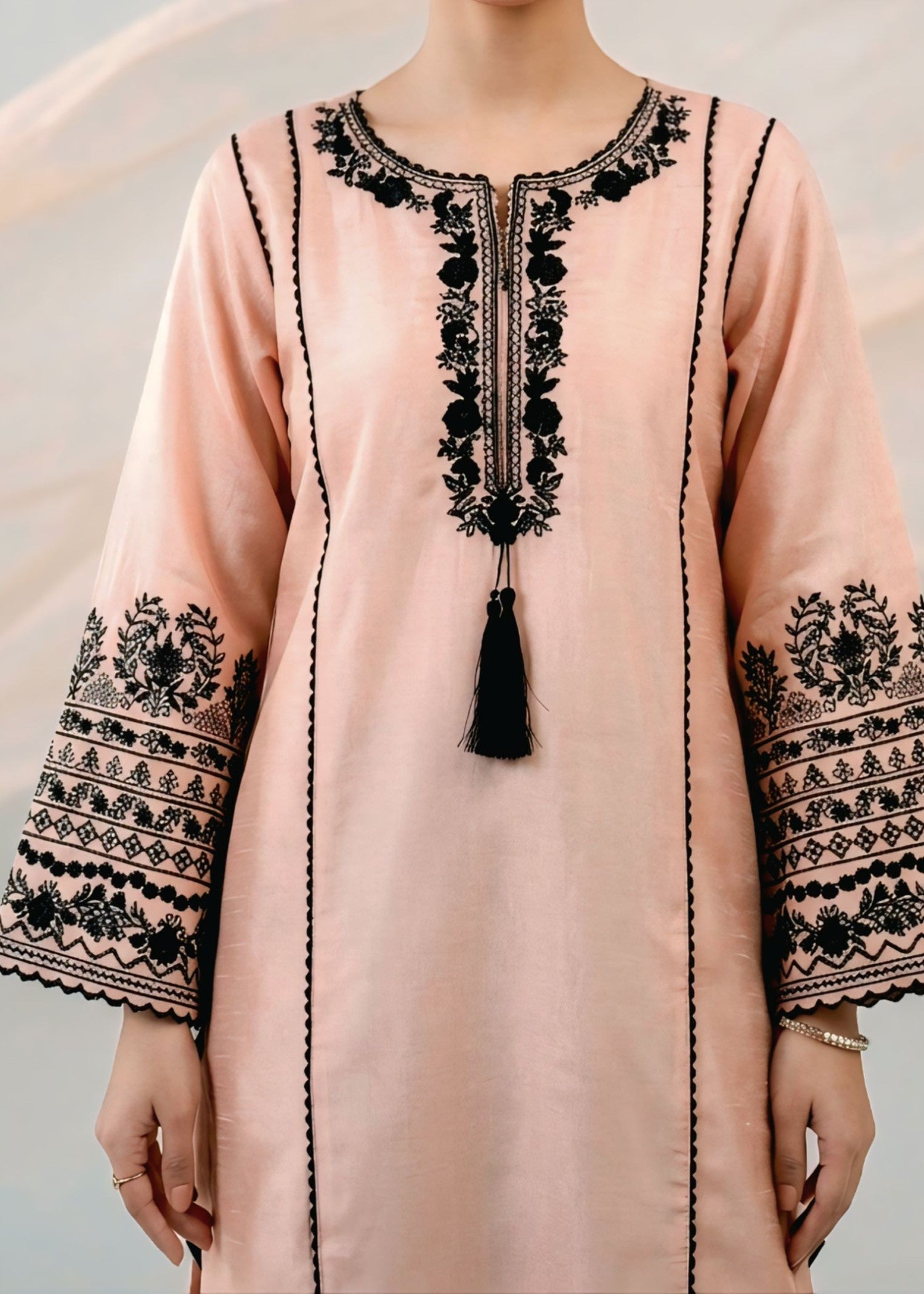 indian raw silk Kurta Set in Tea rose pink