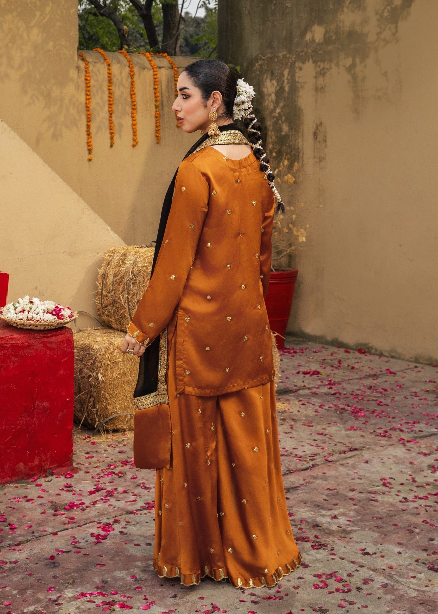 silk Sharara in Burnt orange