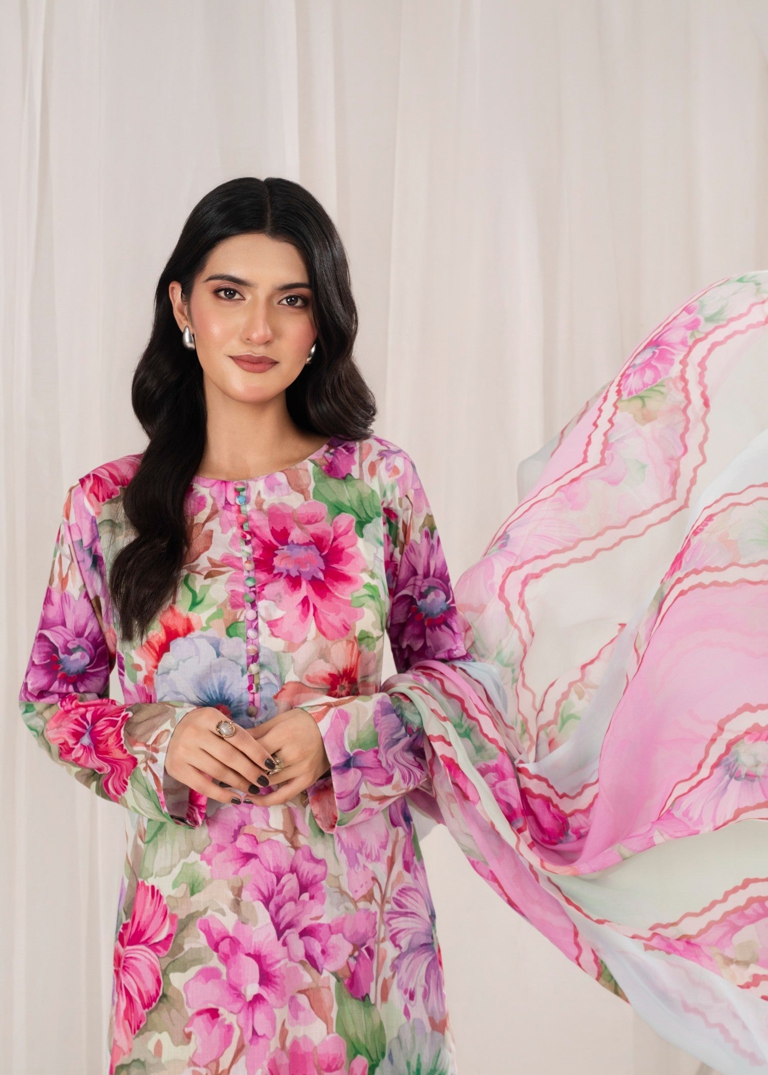 lawn Sharara in Hot pink