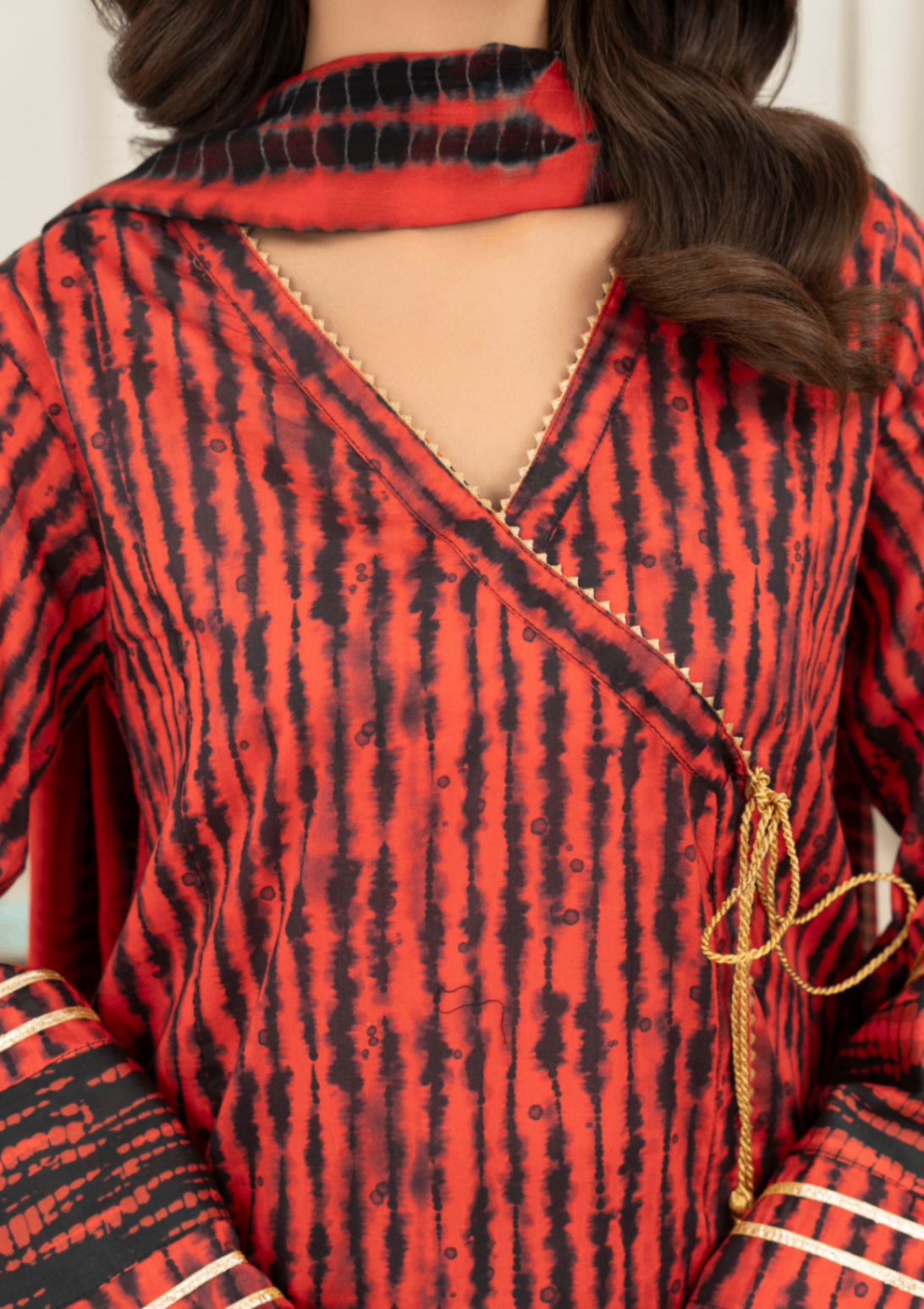 lawn Angrakha in Red