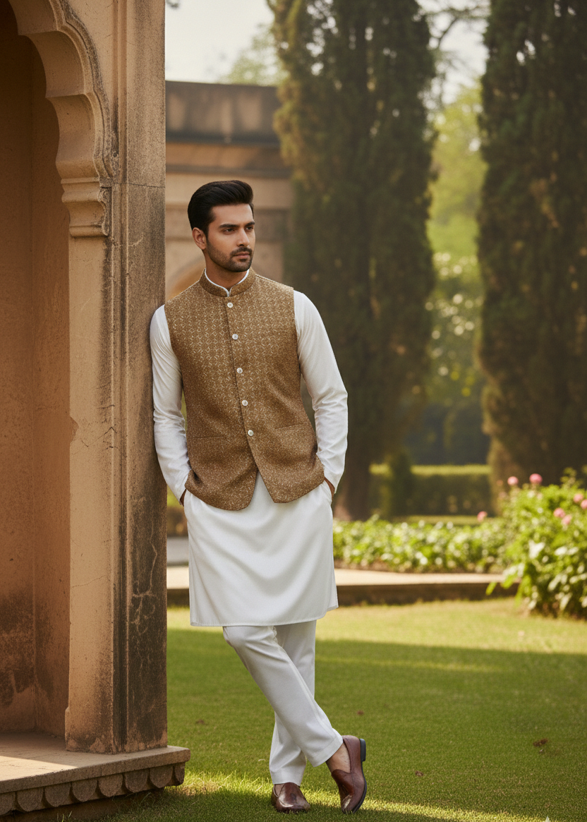 silk Waistcoat in Golden brown