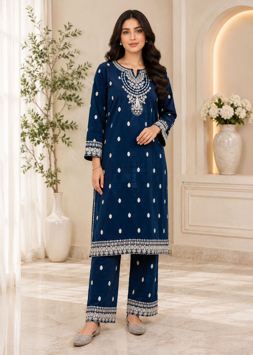 chinese micro velvet 9000 Kurta Set in Teal