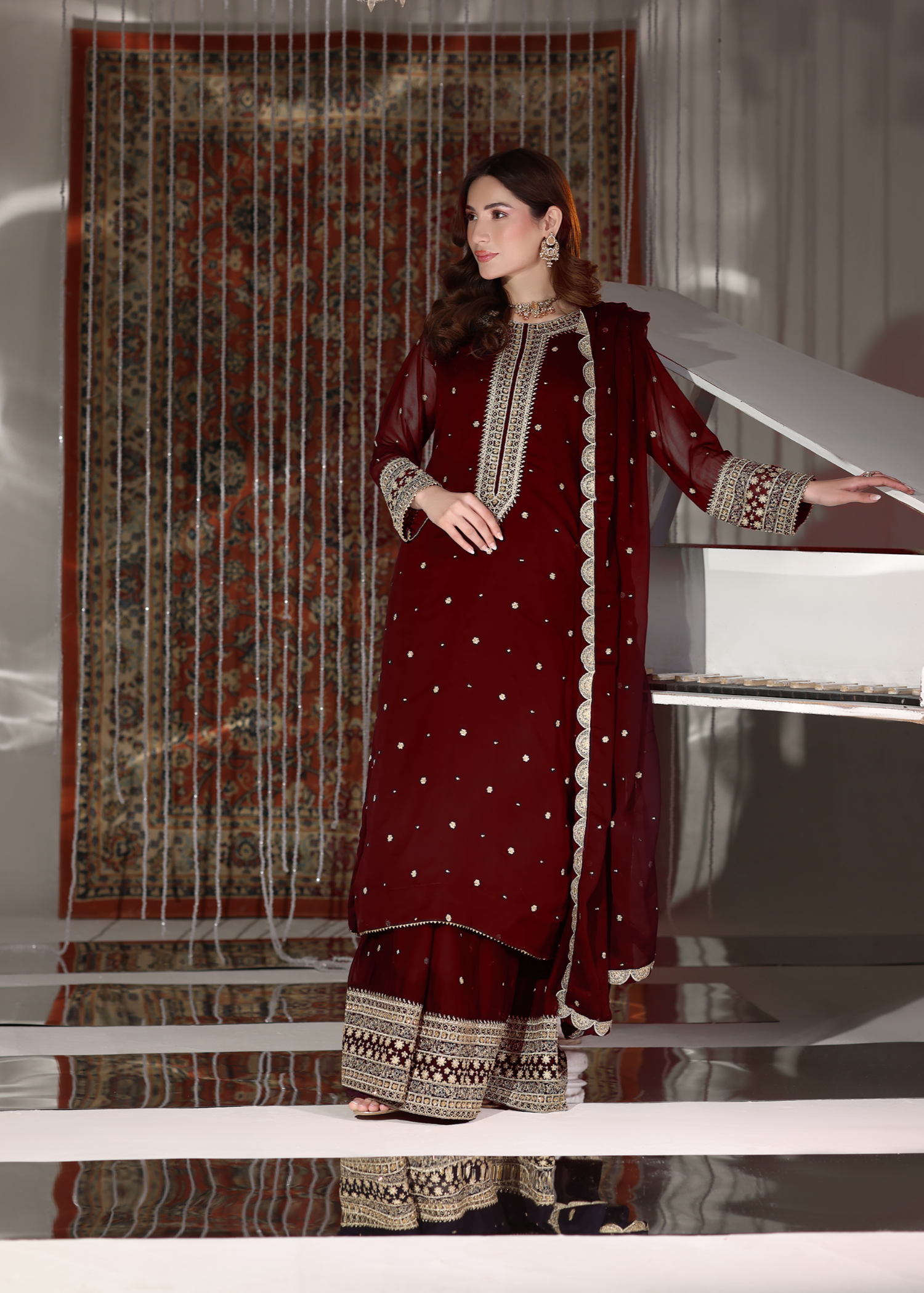 pk chiffon Lehenga in Maroon