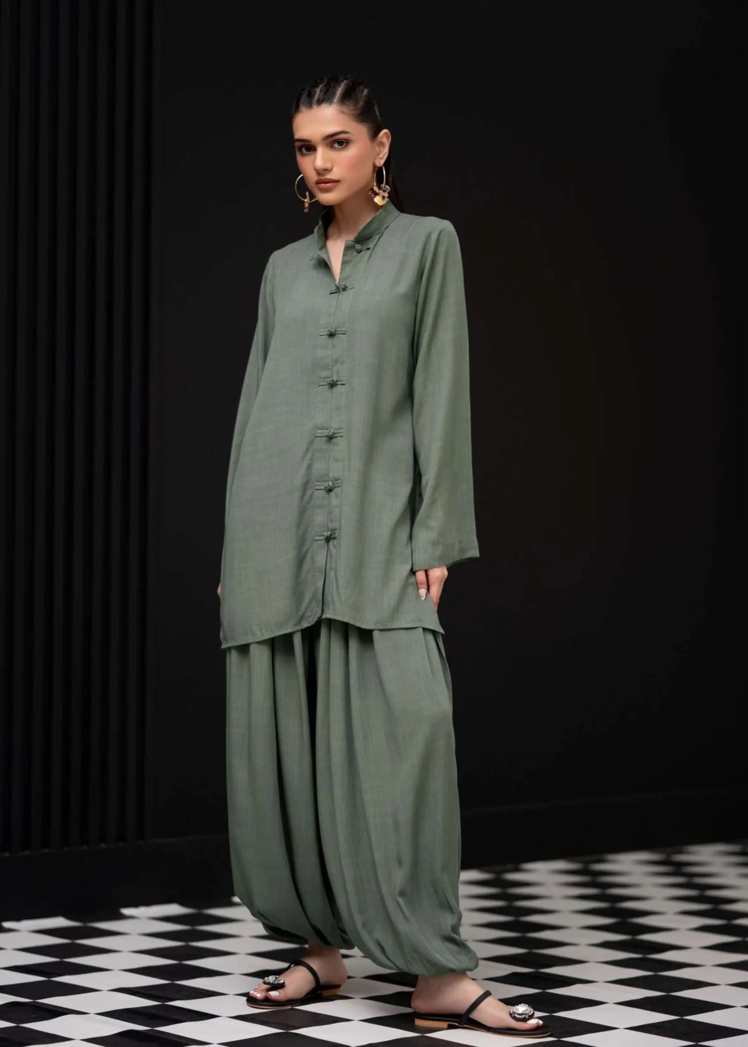 irish linen Co ord Sets in Olive green